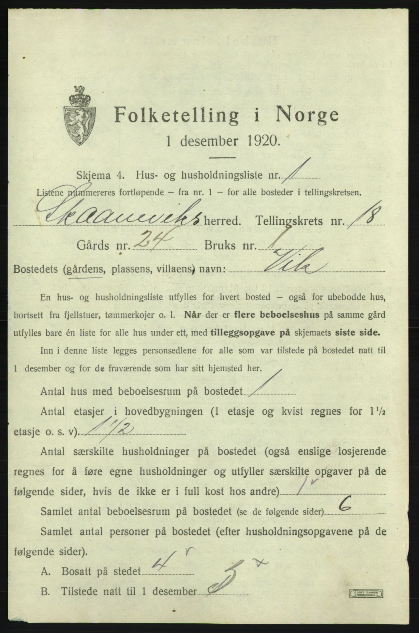 SAB, 1920 census for Skånevik, 1920, p. 1771