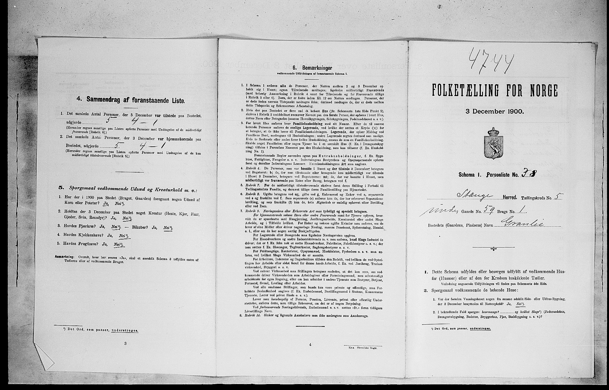 SAH, 1900 census for Stange, 1900, p. 1059