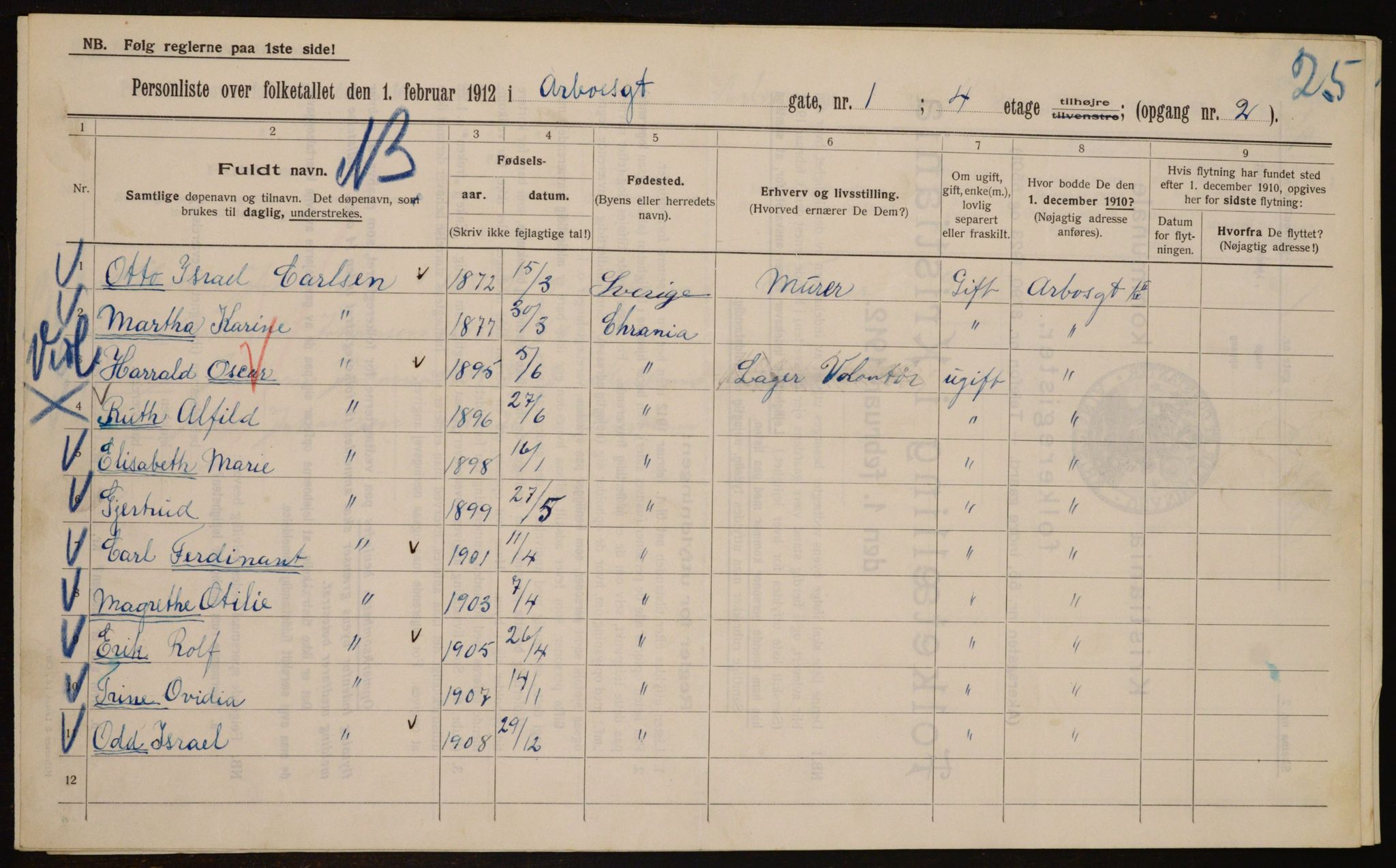 OBA, Municipal Census 1912 for Kristiania, 1912, p. 1686