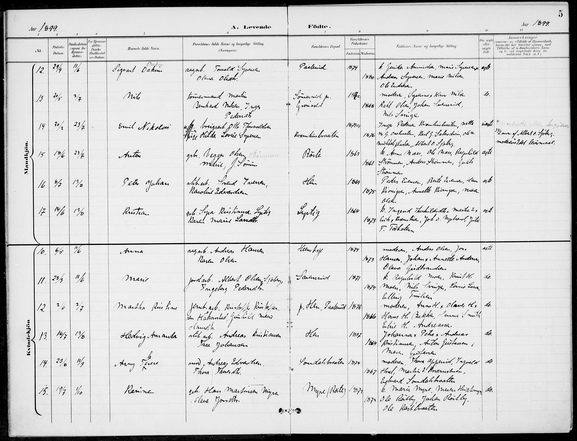 Ådal kirkebøker, AV/SAKO-A-248/F/Fb/L0002: Parish register (official) no. II 2, 1898-1917, p. 5