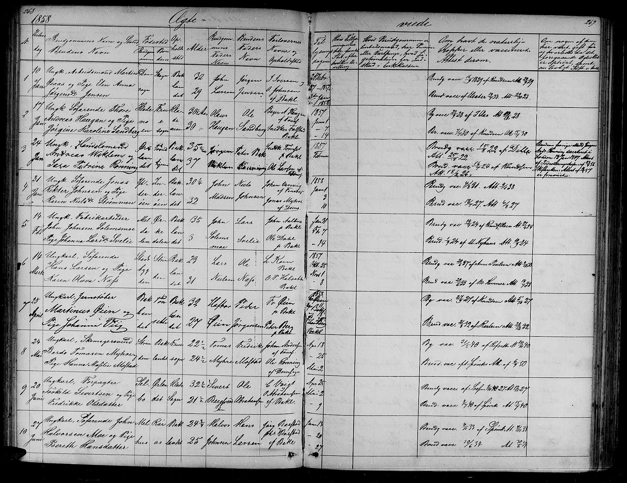 Ministerialprotokoller, klokkerbøker og fødselsregistre - Sør-Trøndelag, AV/SAT-A-1456/604/L0219: Parish register (copy) no. 604C02, 1851-1869, p. 268-269