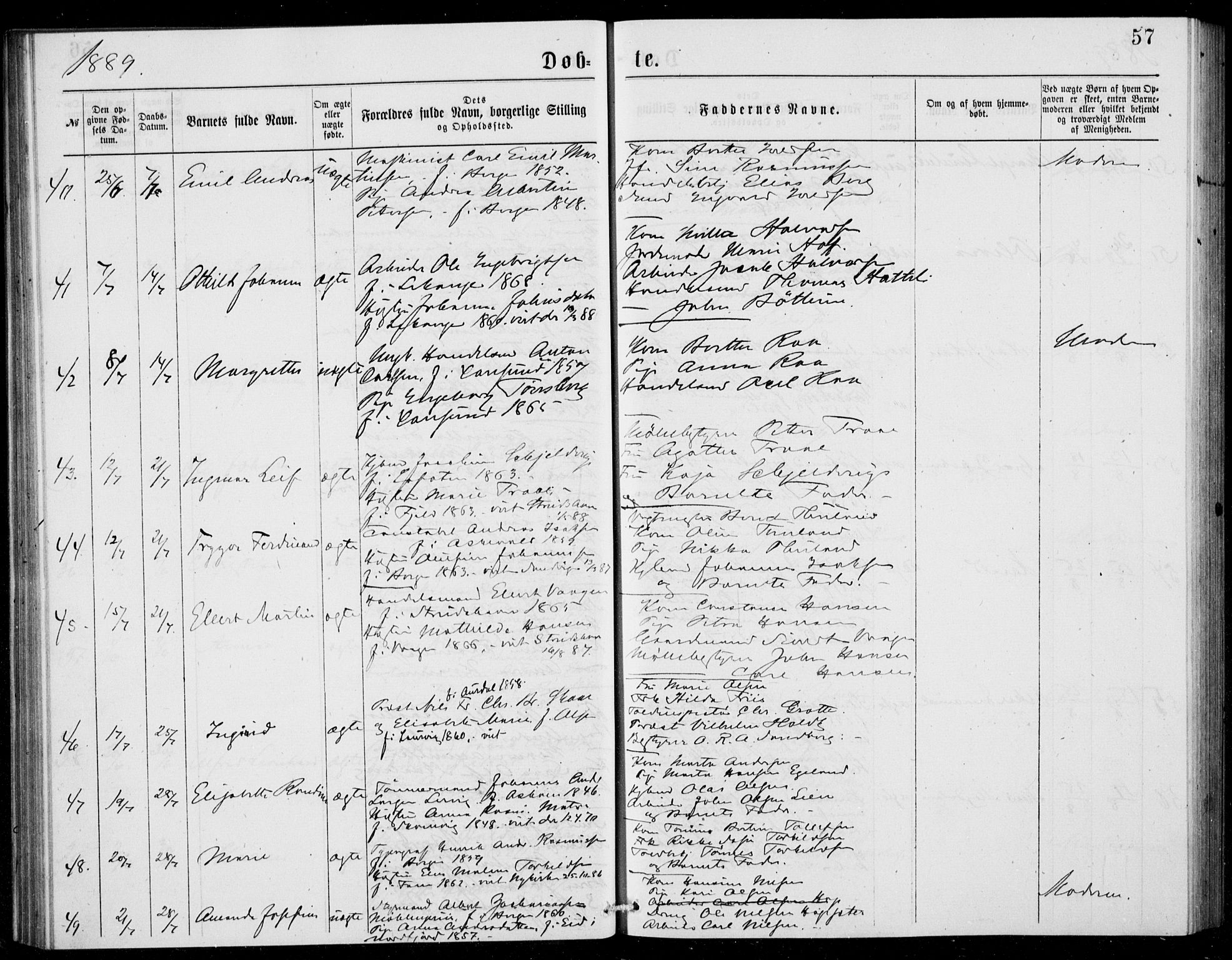 Fødselsstiftelsens sokneprestembete, ført av overlegen*, SAB/-: Parish register (official) no. A 2, 1884-1900, p. 57