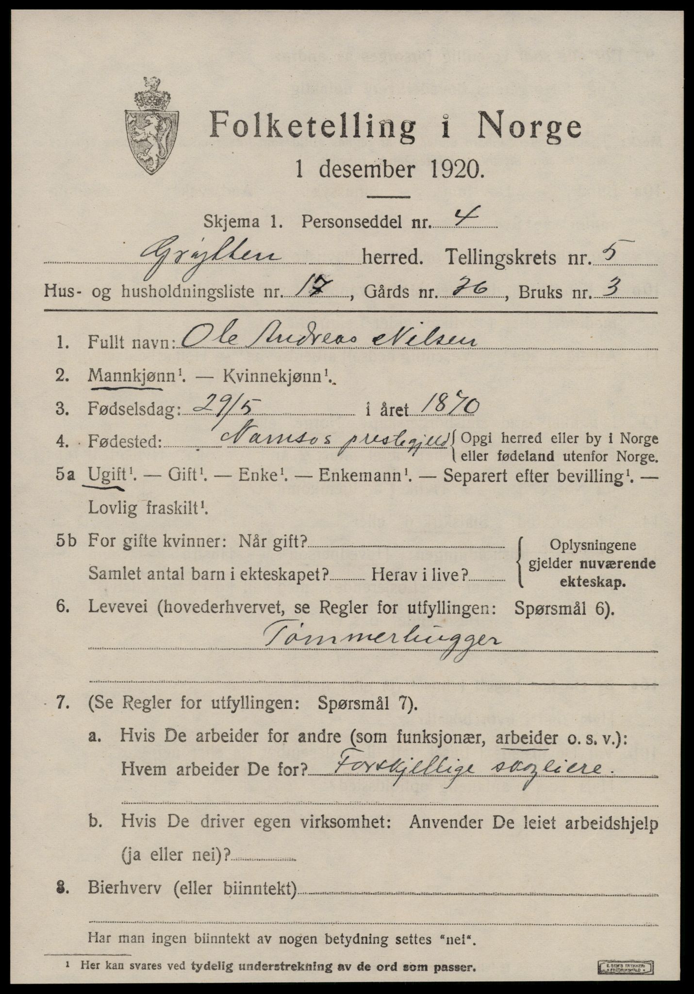 SAT, 1920 census for Grytten, 1920, p. 4144