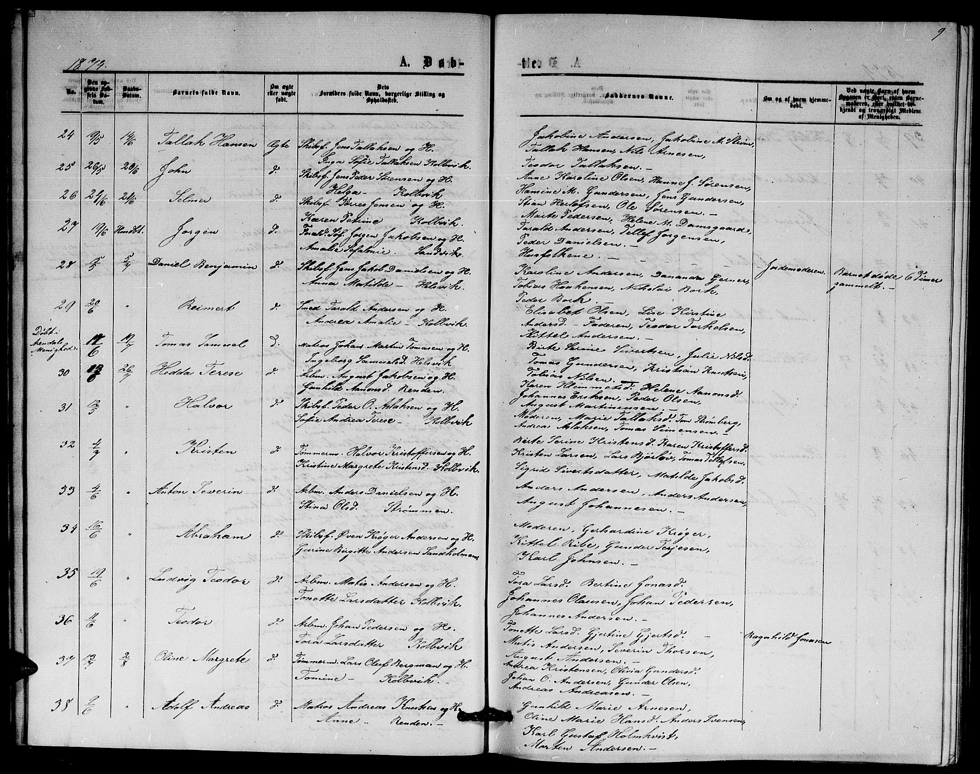 Hisøy sokneprestkontor, AV/SAK-1111-0020/F/Fb/L0002: Parish register (copy) no. B 2, 1873-1885, p. 9