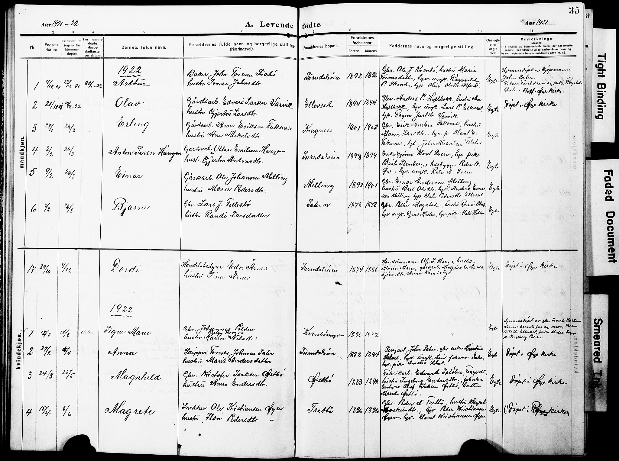 Ministerialprotokoller, klokkerbøker og fødselsregistre - Møre og Romsdal, SAT/A-1454/596/L1059: Parish register (copy) no. 596C02, 1908-1922, p. 35