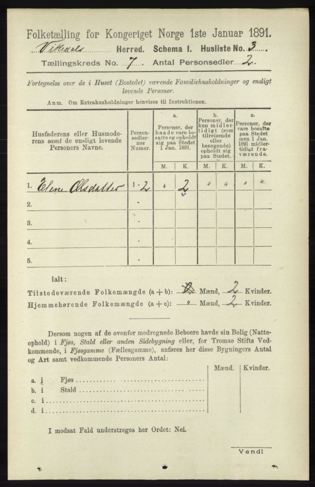 RA, 1891 census for 1157 Vikedal, 1891, p. 1995