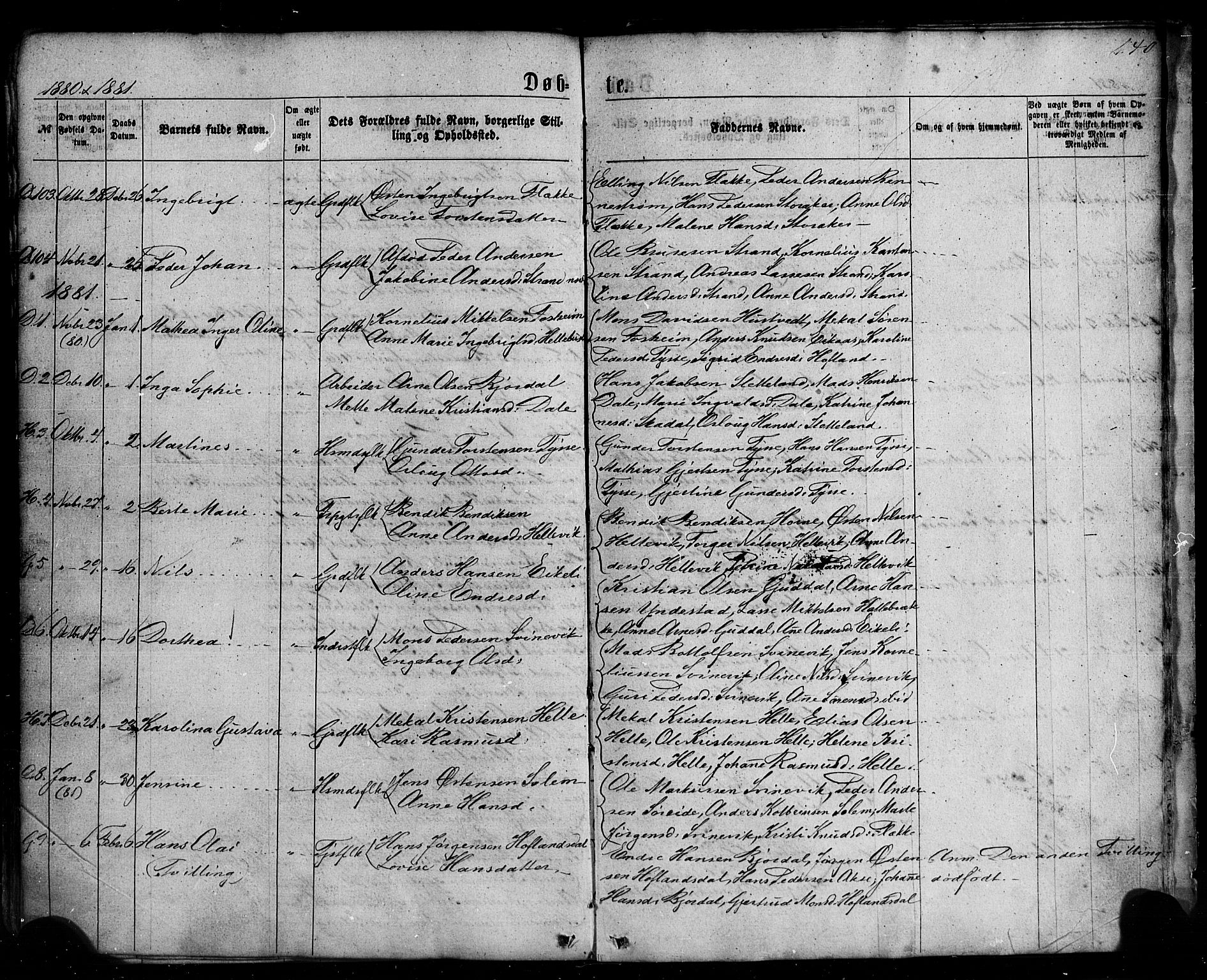 Fjaler sokneprestembete, AV/SAB-A-79801/H/Haa/Haaa/L0007: Parish register (official) no. A 7, 1862-1881, p. 140