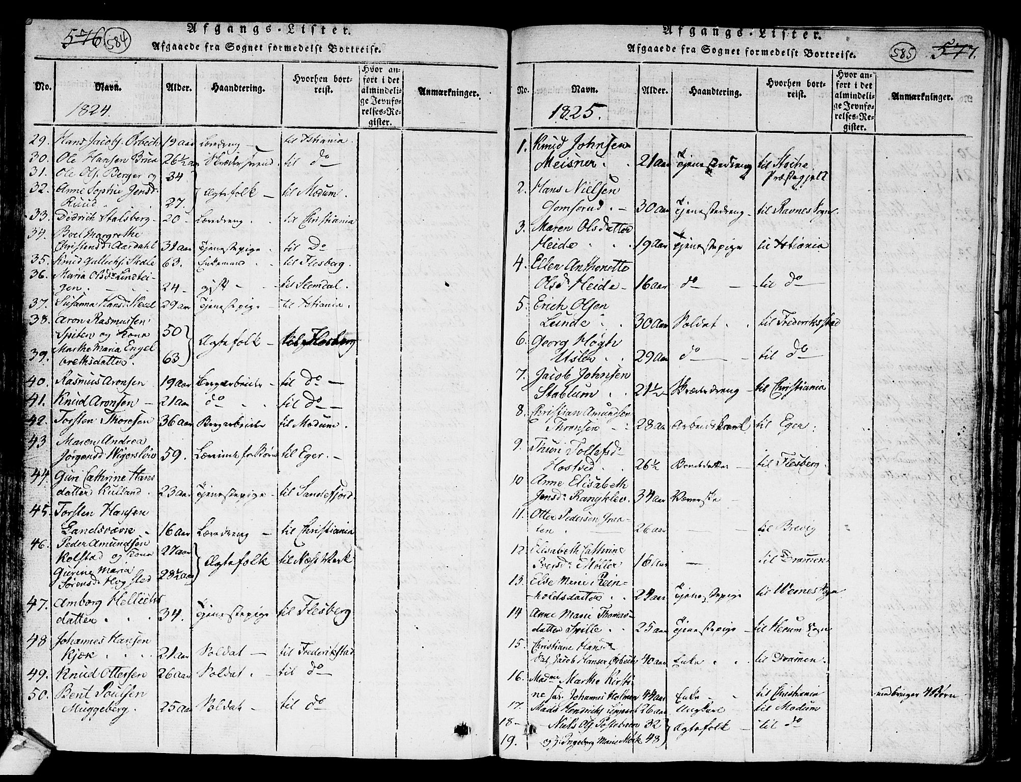 Kongsberg kirkebøker, AV/SAKO-A-22/G/Ga/L0001: Parish register (copy) no. 1, 1816-1839, p. 584-585