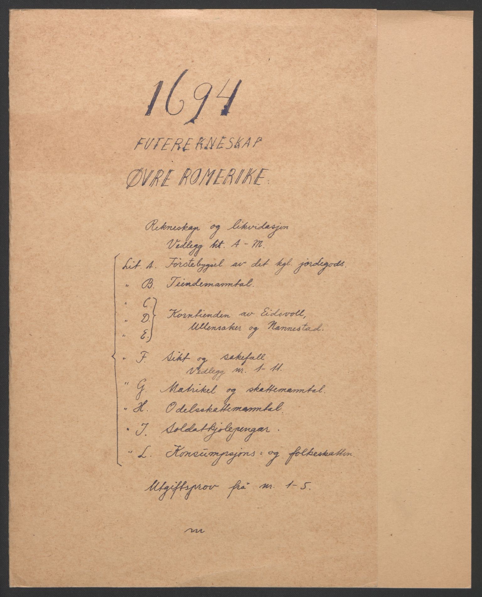 Rentekammeret inntil 1814, Reviderte regnskaper, Fogderegnskap, AV/RA-EA-4092/R12/L0706: Fogderegnskap Øvre Romerike, 1694, p. 2