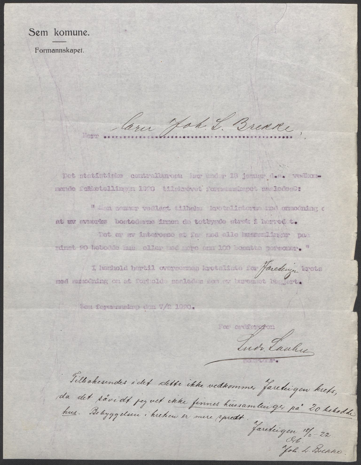 SAKO, 1920 census for Sem, 1920, p. 11