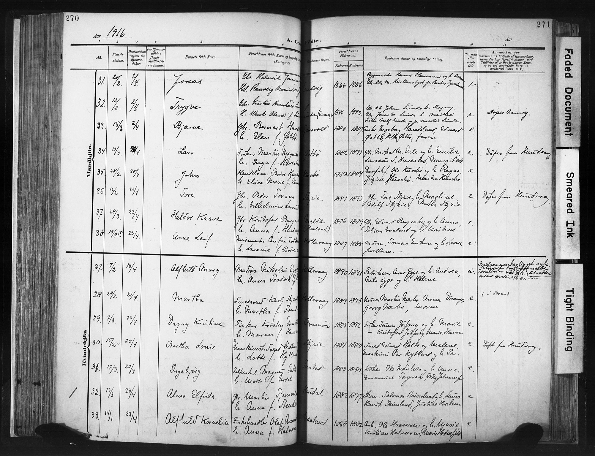 Hetland sokneprestkontor, AV/SAST-A-101826/30/30BA/L0013: Parish register (official) no. A 13, 1904-1918, p. 270-271