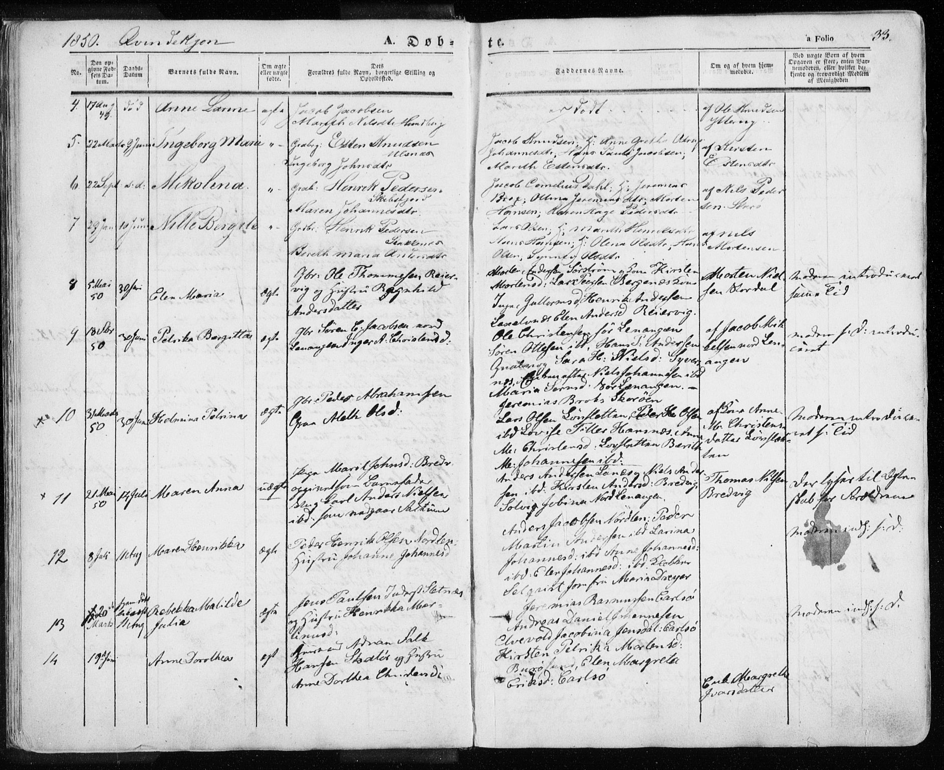 Karlsøy sokneprestembete, SATØ/S-1299/H/Ha/Haa/L0003kirke: Parish register (official) no. 3, 1843-1860, p. 33