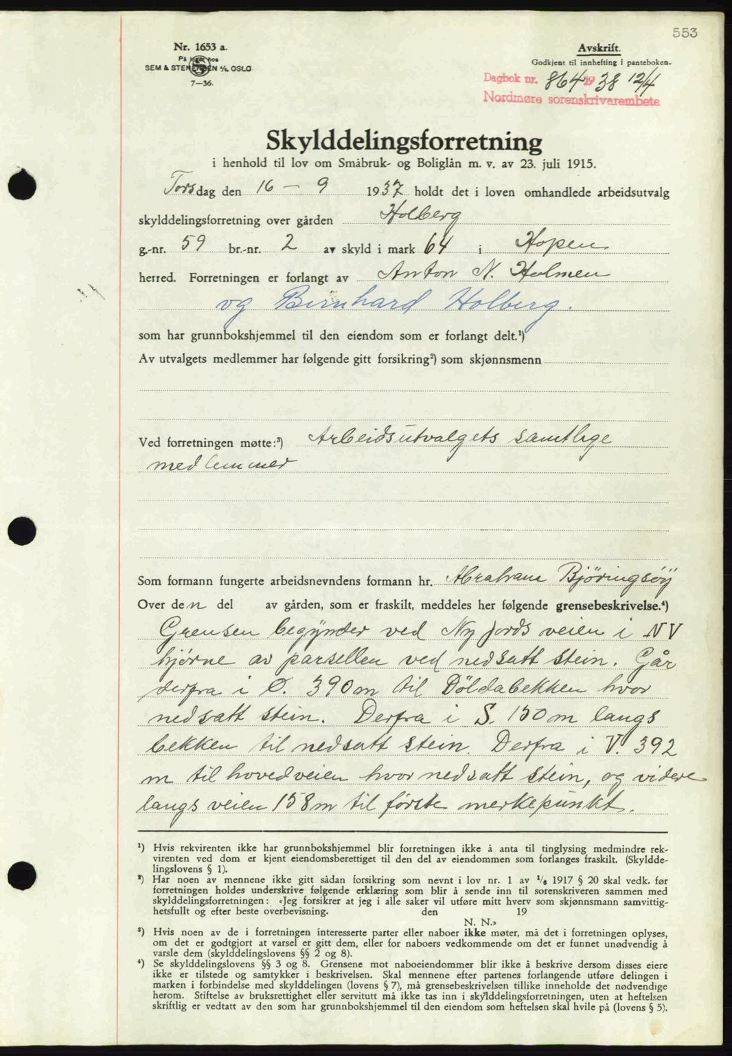 Nordmøre sorenskriveri, AV/SAT-A-4132/1/2/2Ca: Mortgage book no. A83, 1938-1938, Diary no: : 864/1938