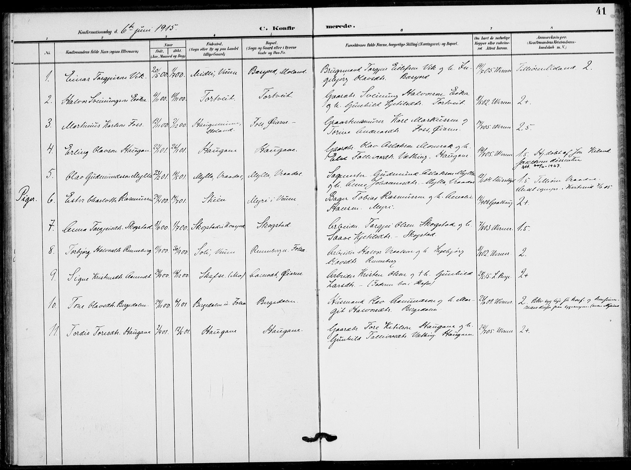 Fyresdal kirkebøker, SAKO/A-263/F/Fb/L0004: Parish register (official) no. II 4, 1903-1920, p. 41