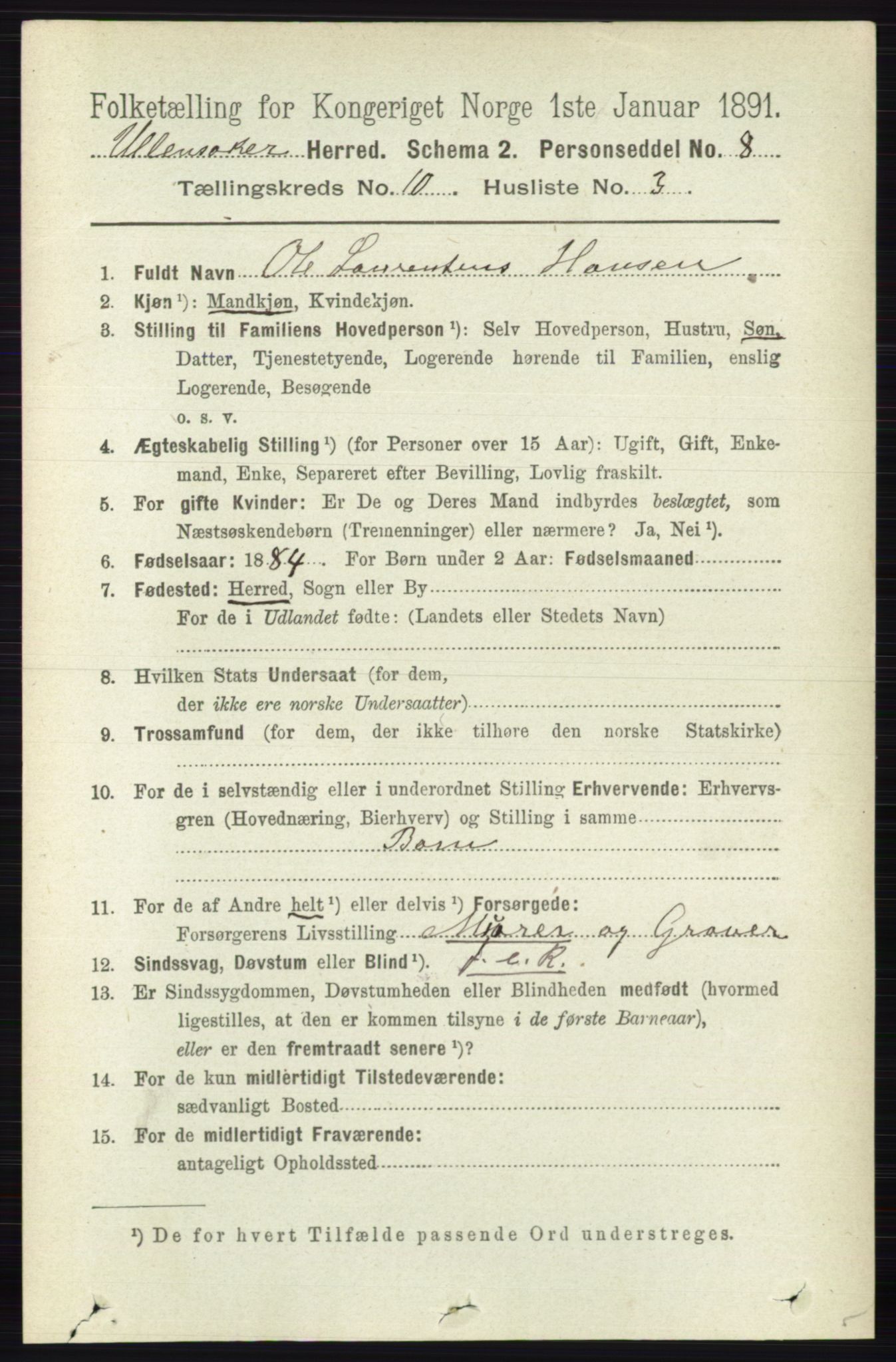 RA, 1891 census for 0235 Ullensaker, 1891, p. 4529