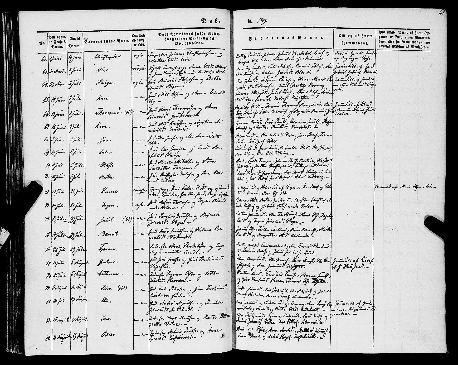 Stord sokneprestembete, AV/SAB-A-78201/H/Haa: Parish register (official) no. A 7, 1841-1861, p. 61