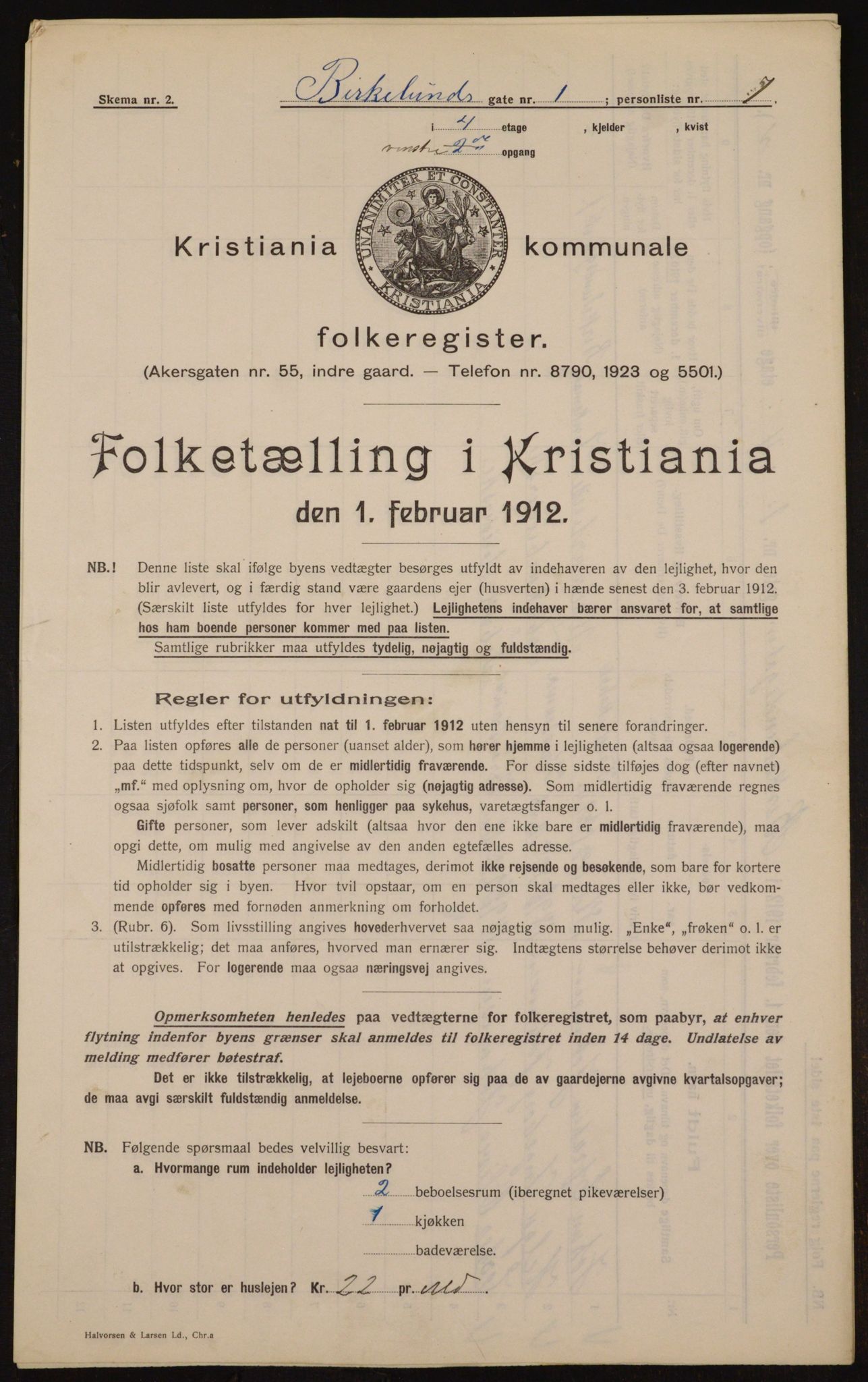 OBA, Municipal Census 1912 for Kristiania, 1912, p. 5032