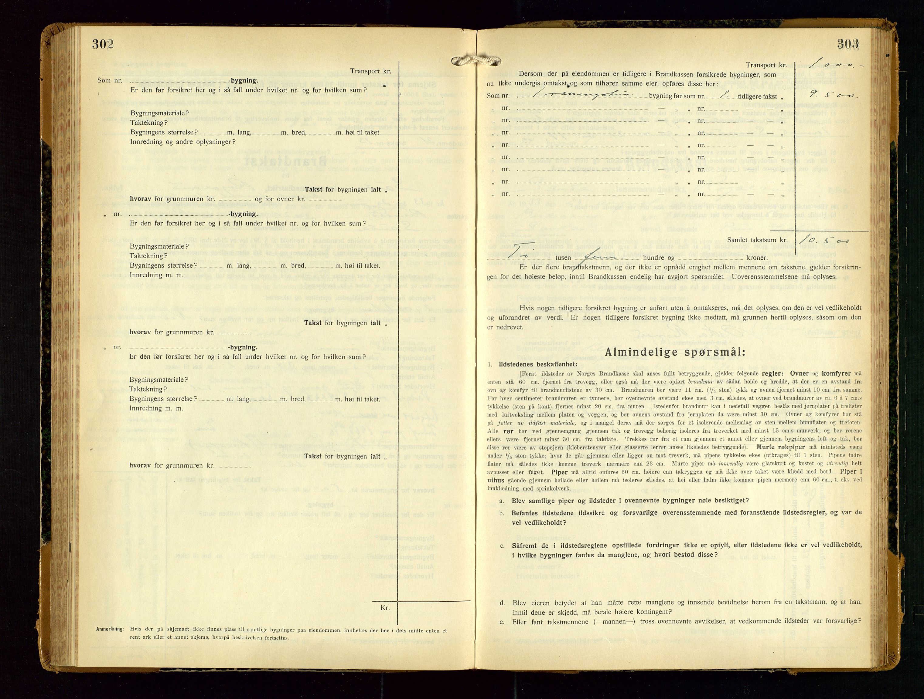 Sauda lensmannskontor, AV/SAST-A-100177/Gob/L0003: Branntakstprotokoll - skjematakst, 1928-1936, p. 302-303