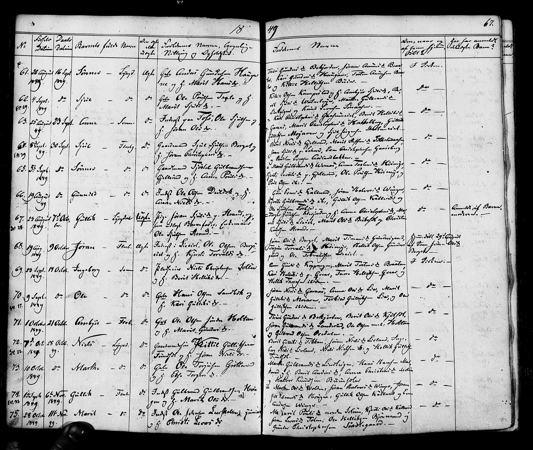 Flesberg kirkebøker, AV/SAKO-A-18/F/Fa/L0006: Parish register (official) no. I 6, 1834-1860, p. 67