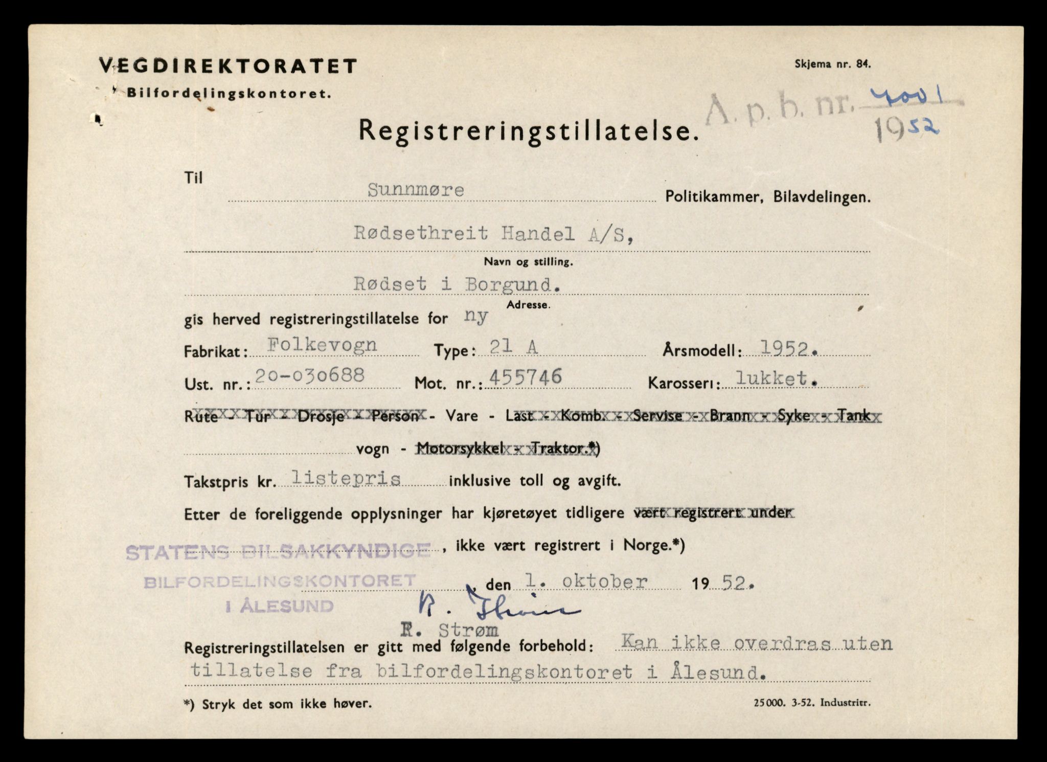 Møre og Romsdal vegkontor - Ålesund trafikkstasjon, AV/SAT-A-4099/F/Fe/L0012: Registreringskort for kjøretøy T 1290 - T 1450, 1927-1998, p. 3032