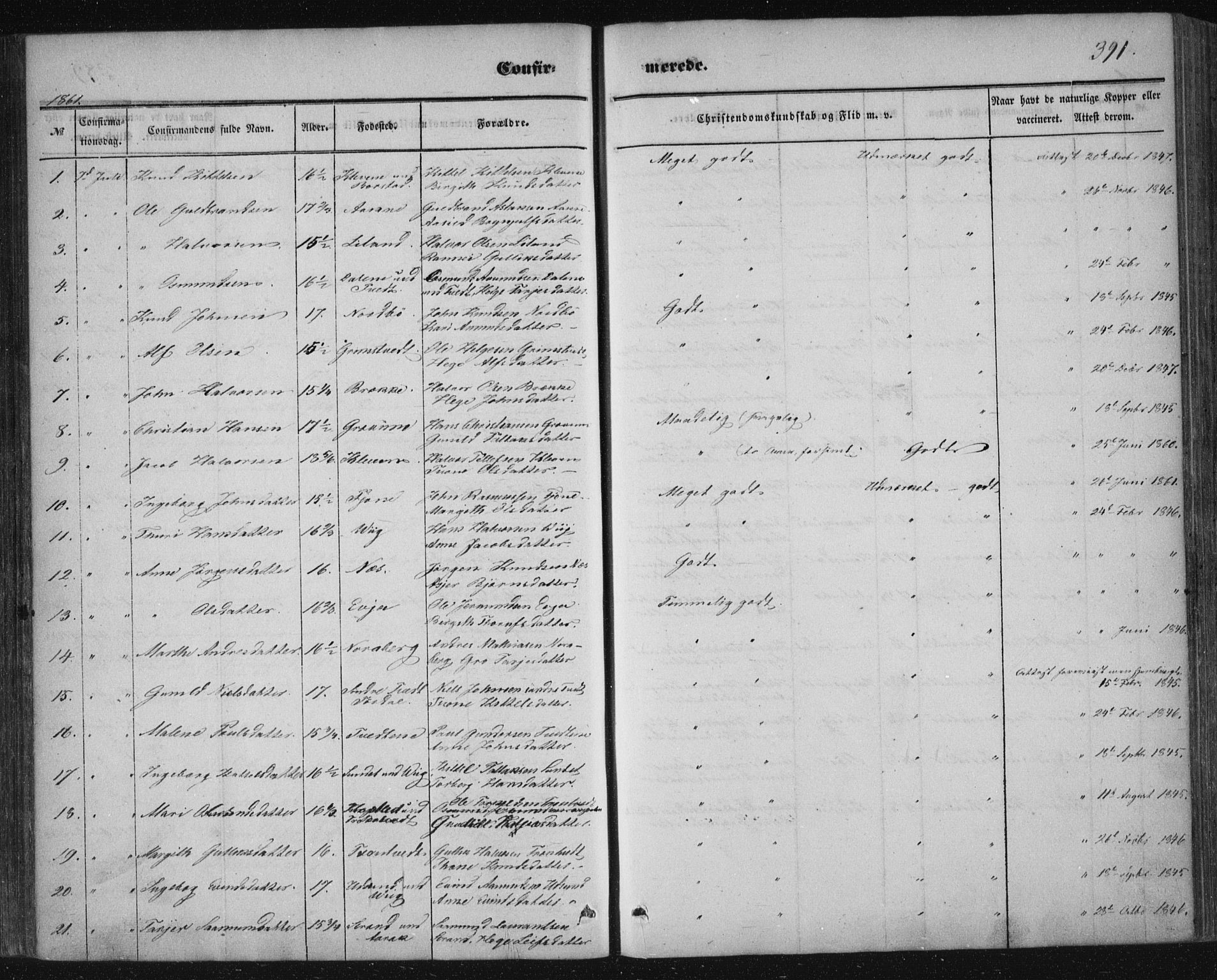 Nissedal kirkebøker, SAKO/A-288/F/Fa/L0003: Parish register (official) no. I 3, 1846-1870, p. 390-391