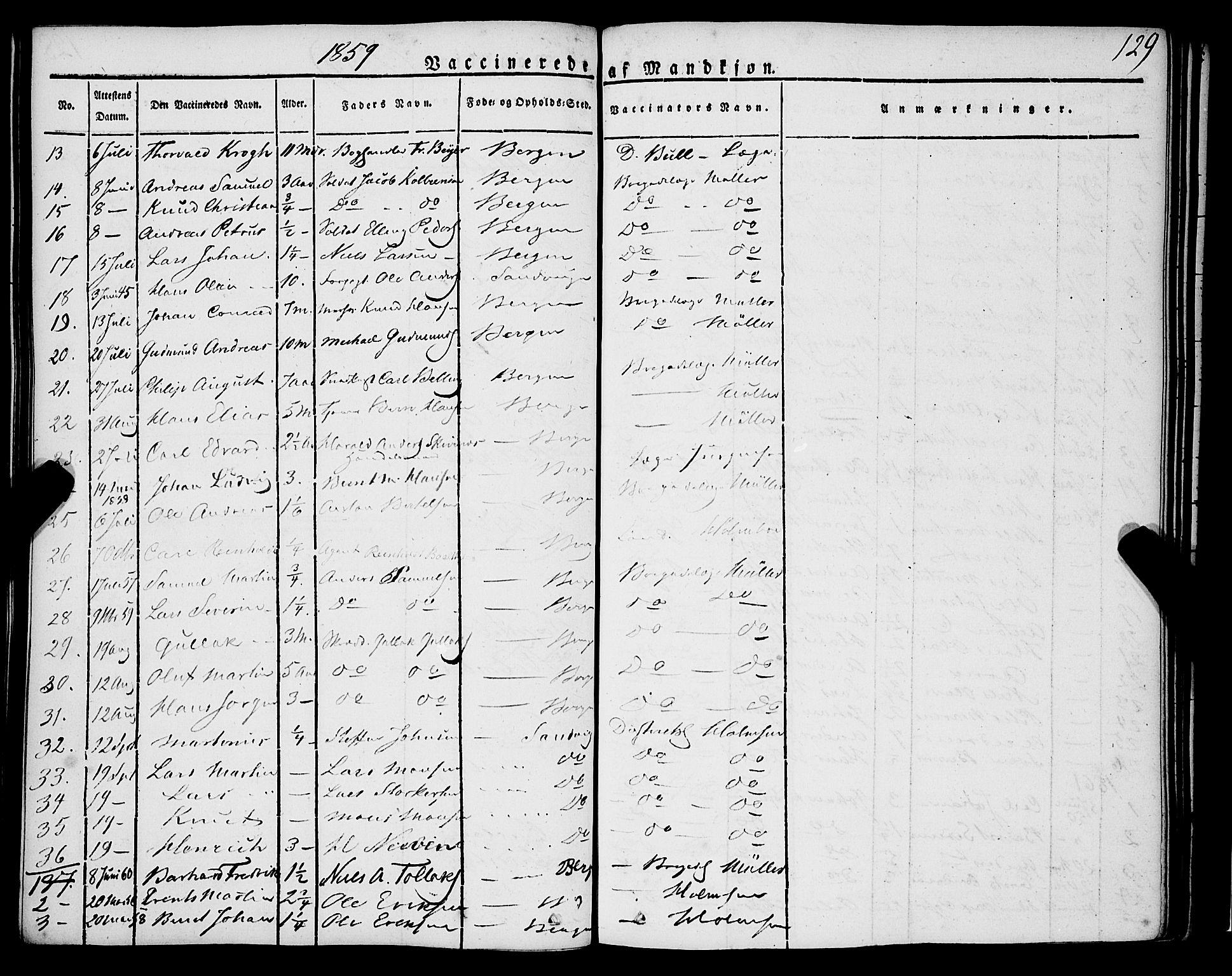Korskirken sokneprestembete, SAB/A-76101/H/Haa/L0050: Parish register (official) no. F 1, 1821-1869, p. 129