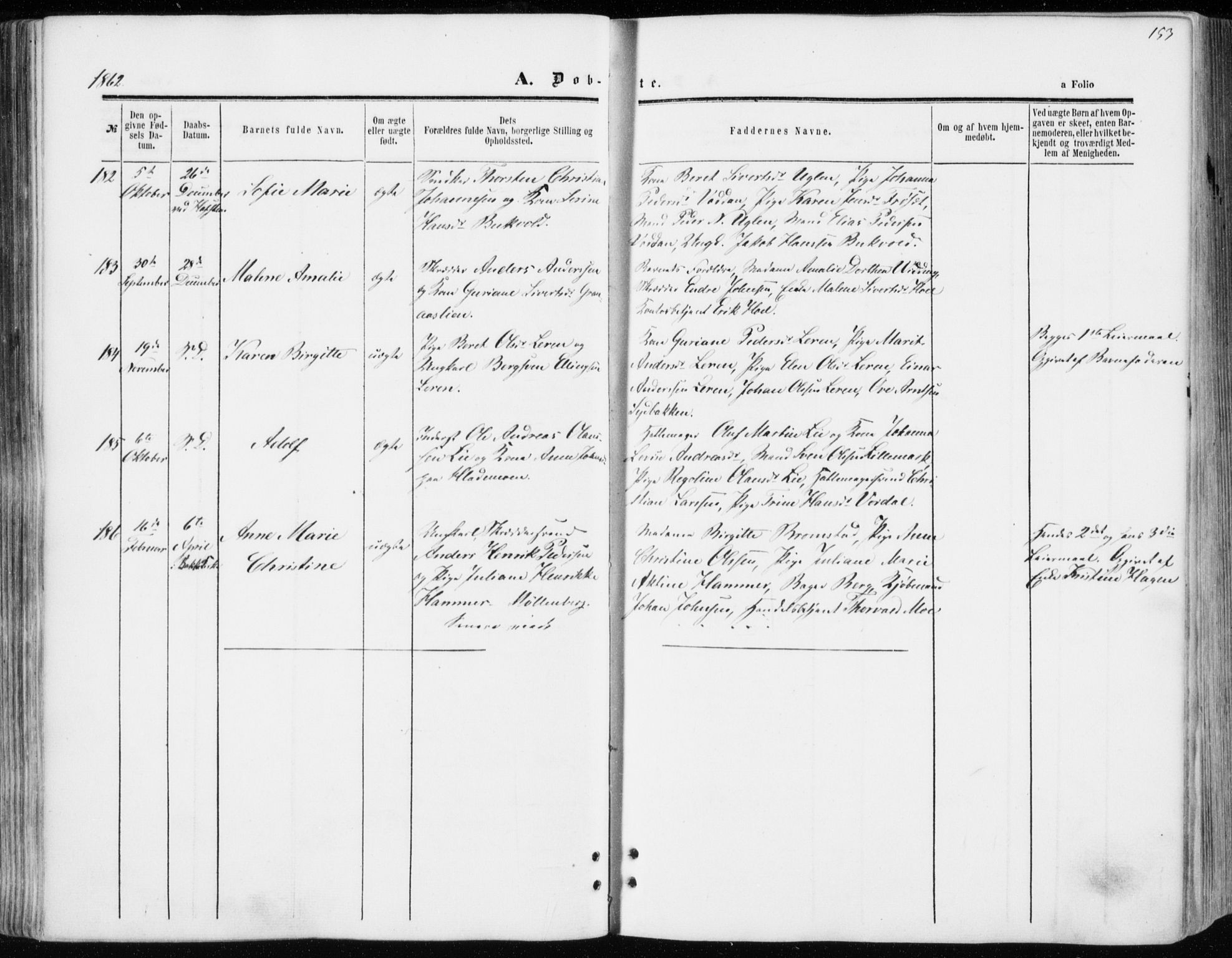 Ministerialprotokoller, klokkerbøker og fødselsregistre - Sør-Trøndelag, AV/SAT-A-1456/606/L0292: Parish register (official) no. 606A07, 1856-1865, p. 153