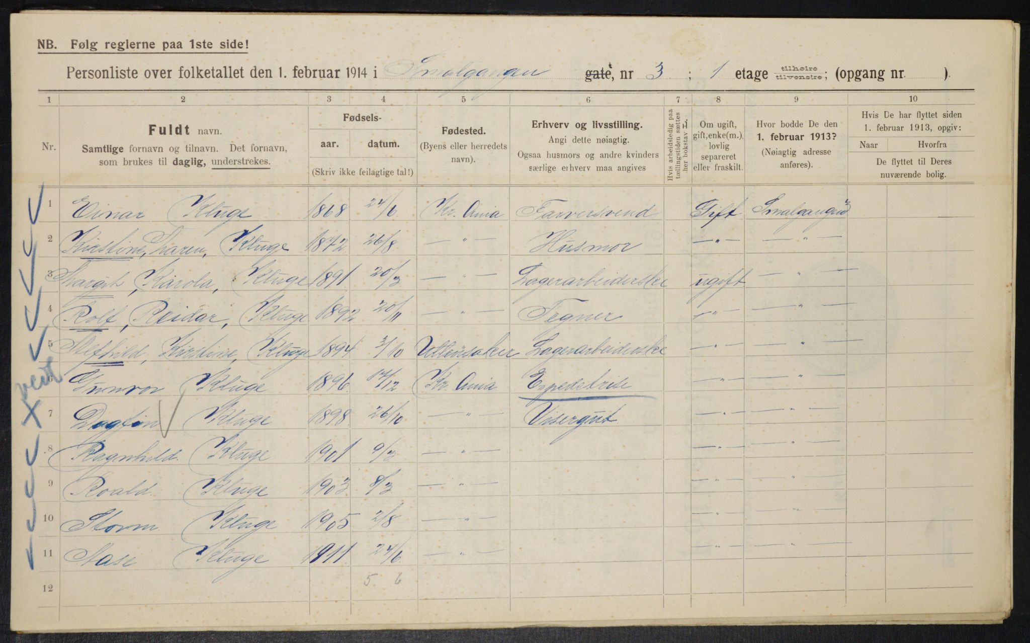 OBA, Municipal Census 1914 for Kristiania, 1914, p. 96845