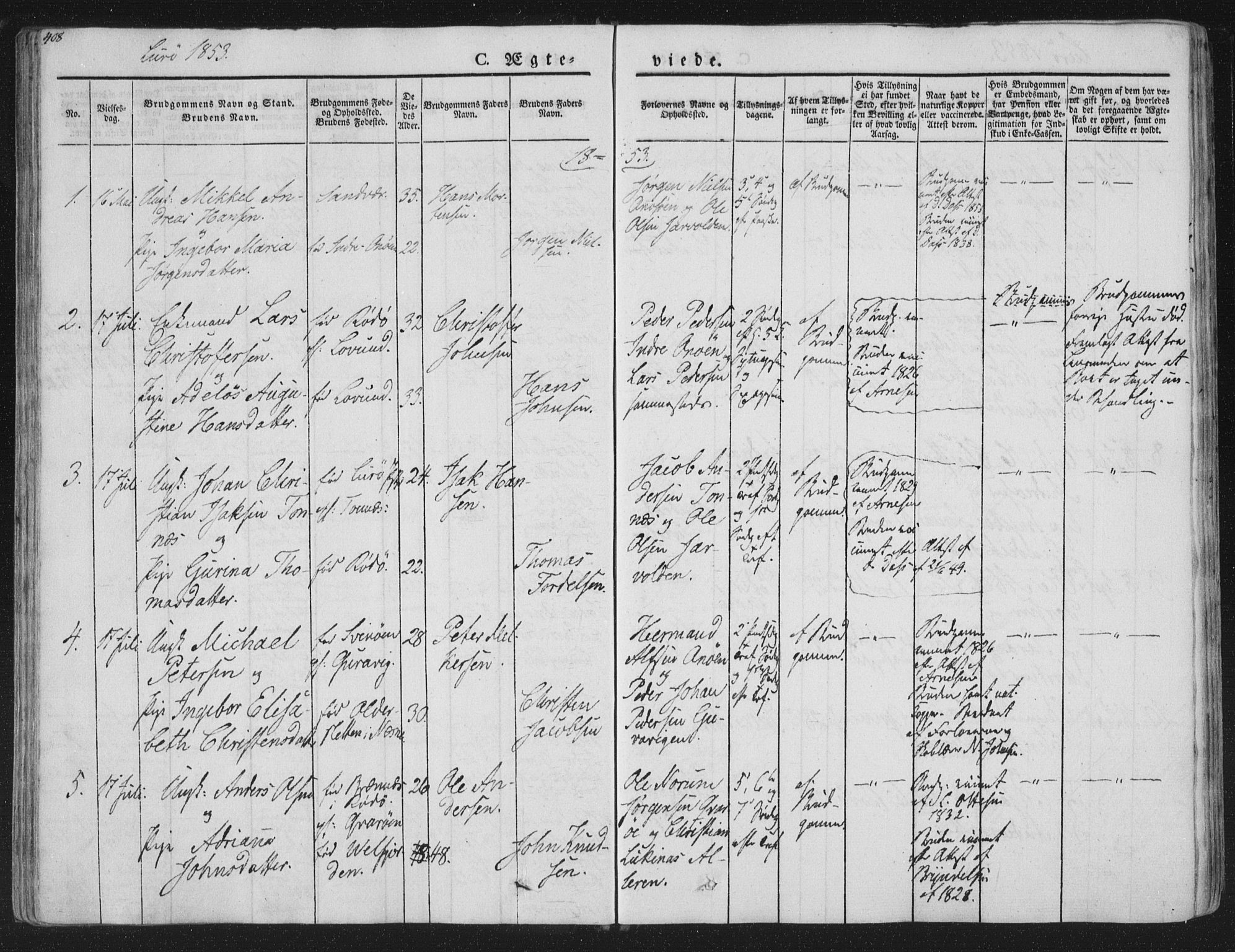 Ministerialprotokoller, klokkerbøker og fødselsregistre - Nordland, SAT/A-1459/839/L0566: Parish register (official) no. 839A03, 1825-1862, p. 408