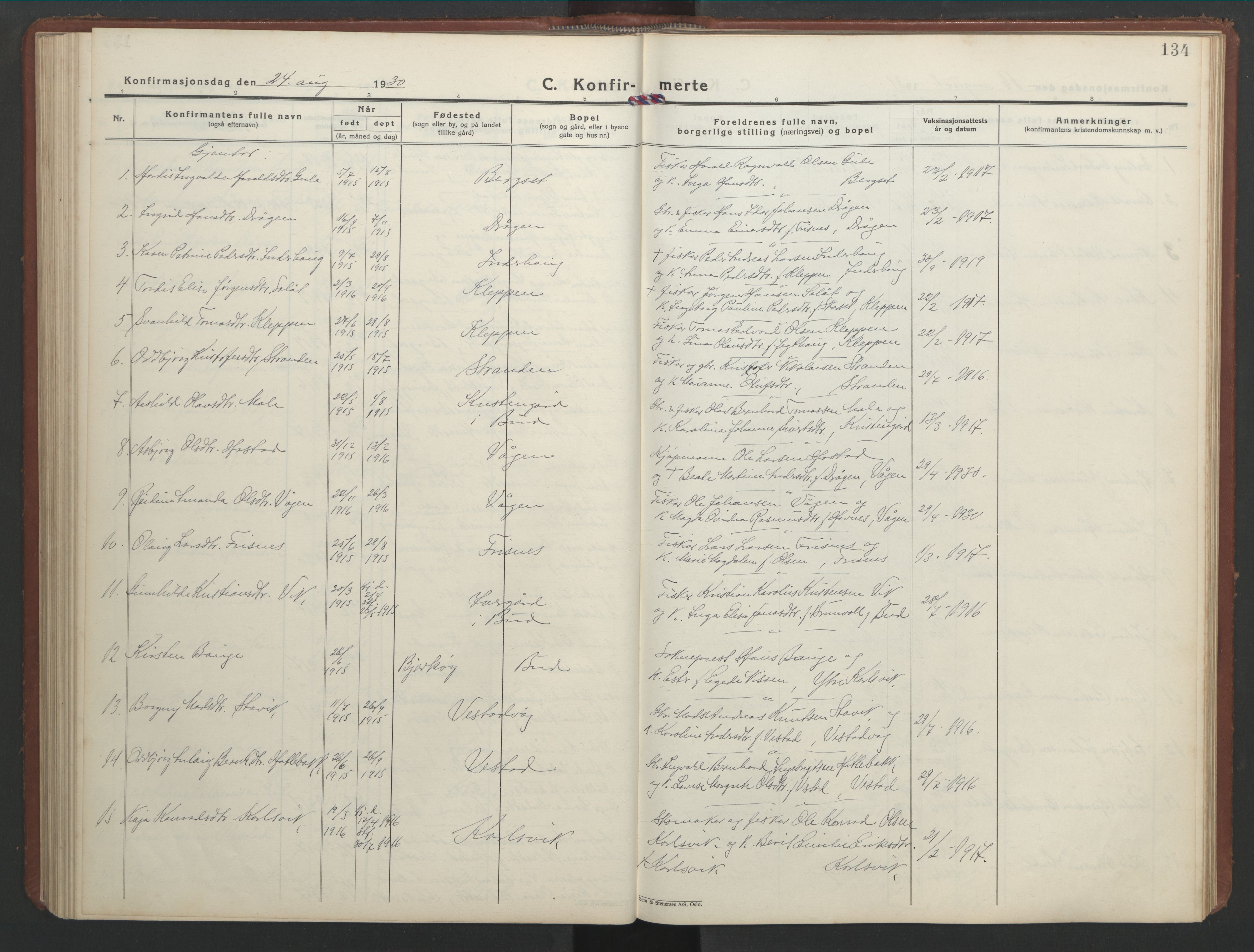 Ministerialprotokoller, klokkerbøker og fødselsregistre - Møre og Romsdal, AV/SAT-A-1454/566/L0775: Parish register (copy) no. 566C04, 1930-1946, p. 134