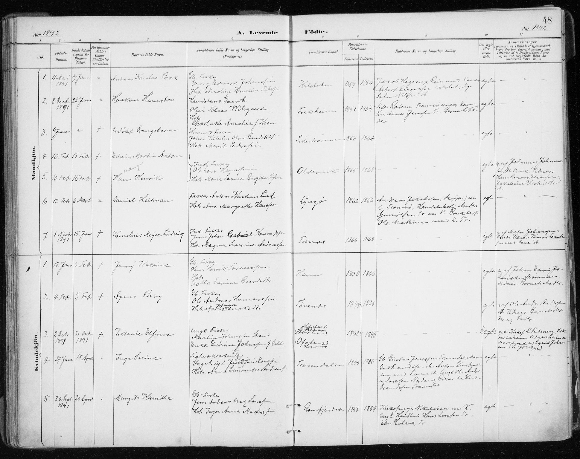 Tromsøysund sokneprestkontor, AV/SATØ-S-1304/G/Ga/L0005kirke: Parish register (official) no. 5, 1888-1896, p. 48