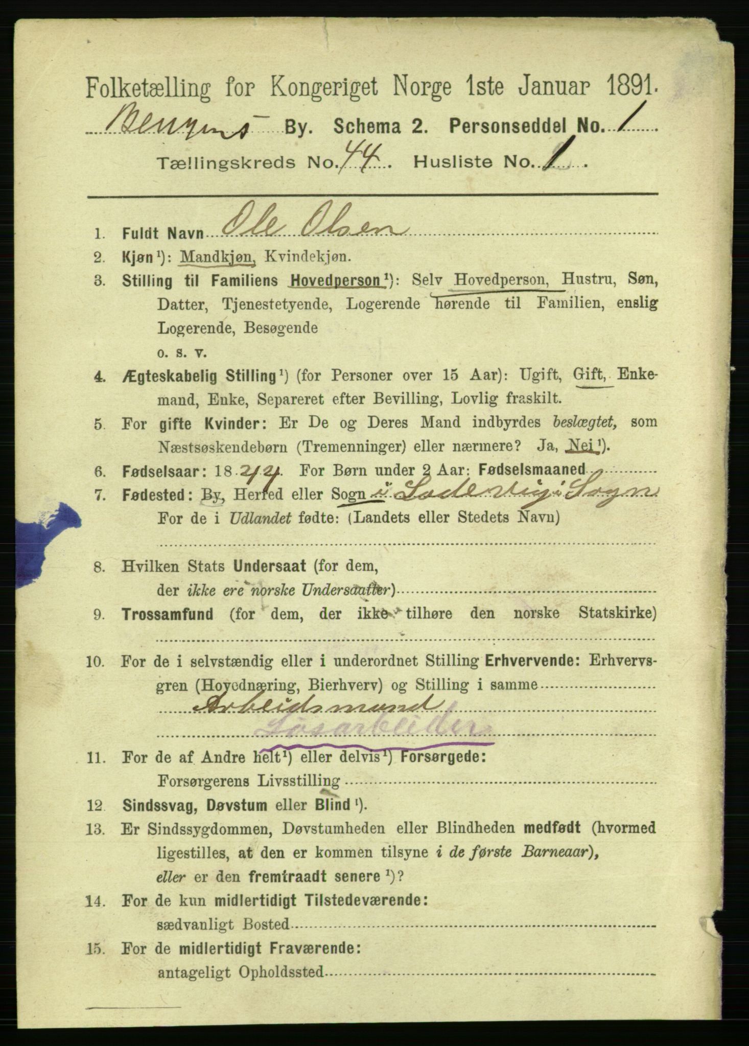 RA, 1891 Census for 1301 Bergen, 1891, p. 52144