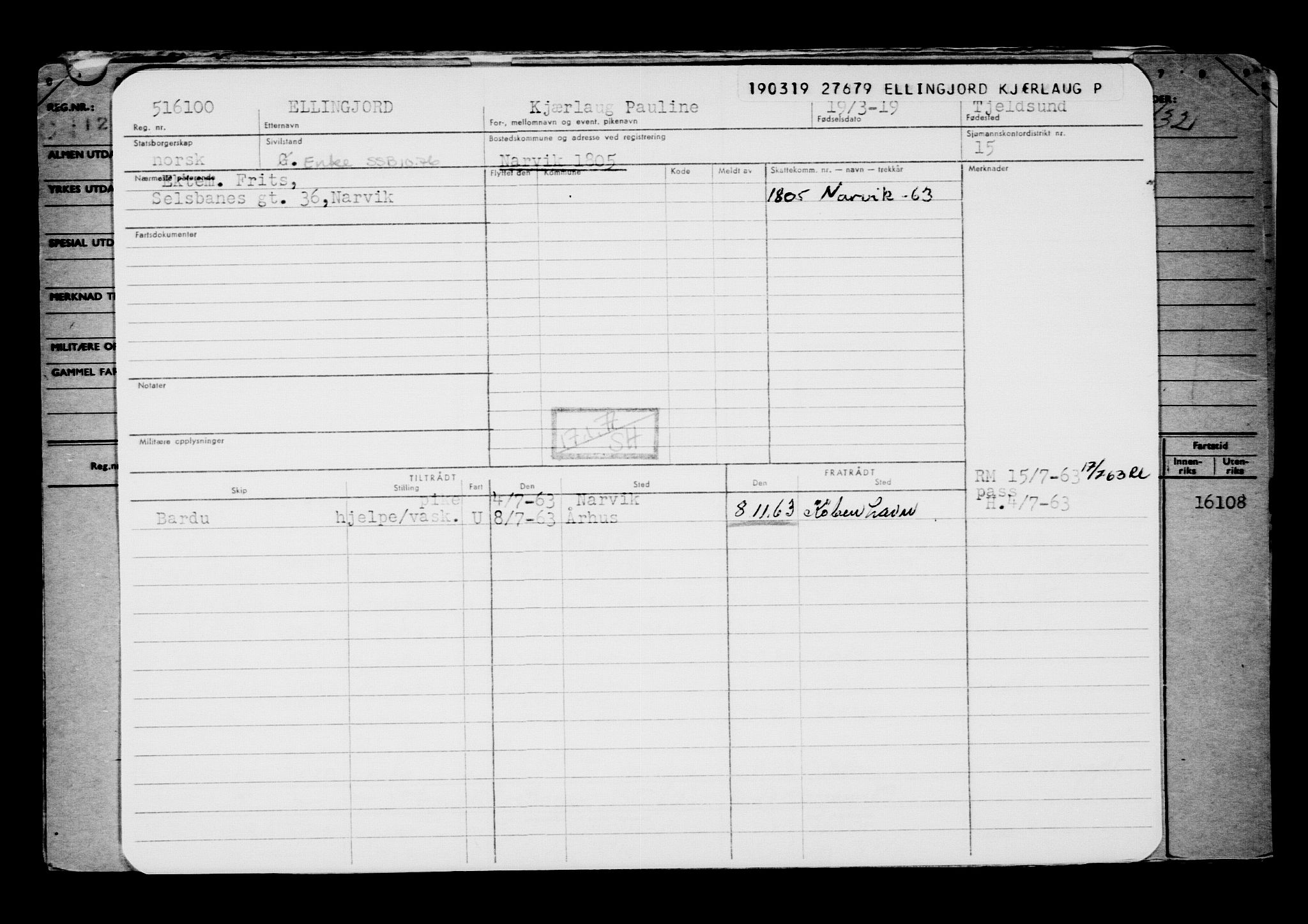 Direktoratet for sjømenn, AV/RA-S-3545/G/Gb/L0167: Hovedkort, 1919, p. 194