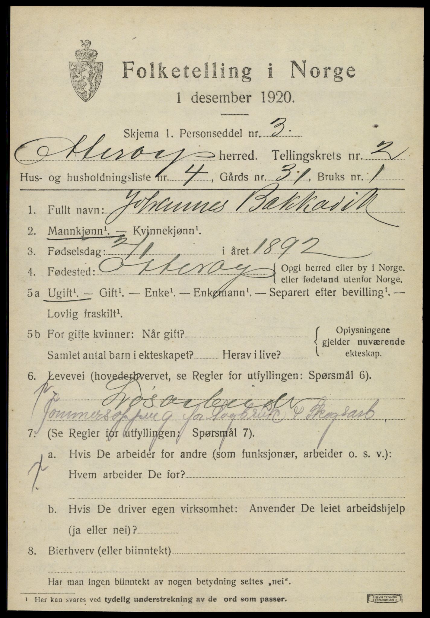 SAT, 1920 census for Otterøy, 1920, p. 1151