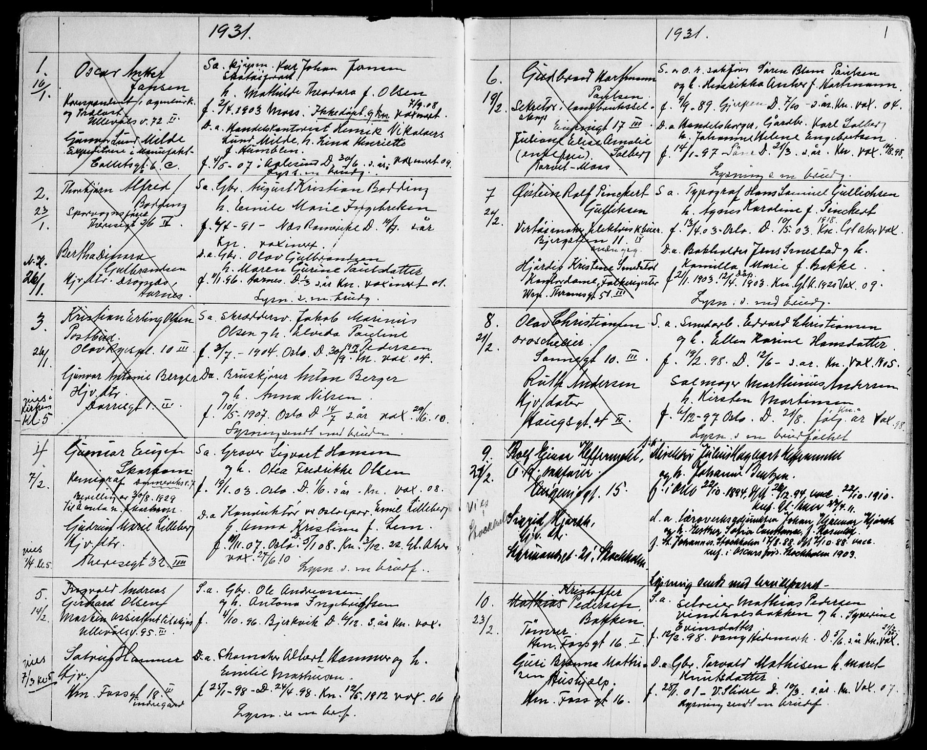 Gamle Aker prestekontor Kirkebøker, AV/SAO-A-10617a/H/L0008: Banns register no. 8, 1931-1941, p. 1