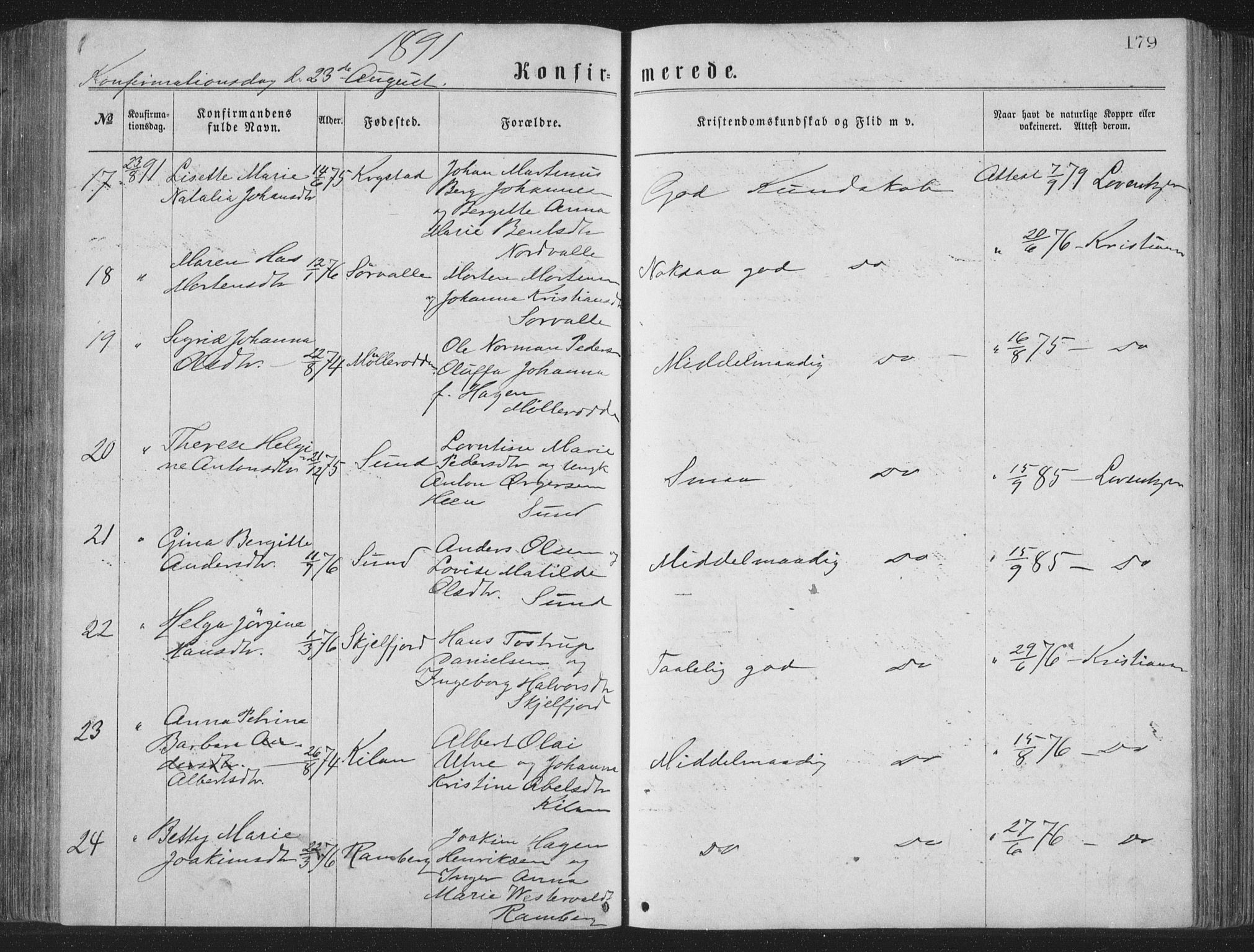 Ministerialprotokoller, klokkerbøker og fødselsregistre - Nordland, AV/SAT-A-1459/885/L1213: Parish register (copy) no. 885C02, 1874-1892, p. 179