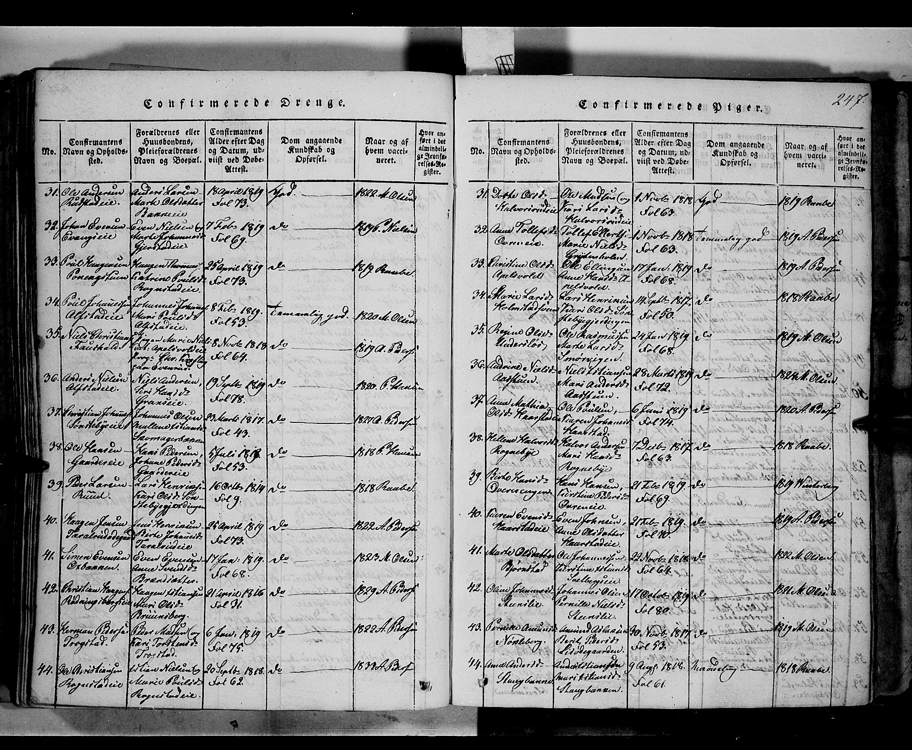 Østre Toten prestekontor, SAH/PREST-104/H/Ha/Haa/L0001: Parish register (official) no. 1, 1828-1839, p. 247