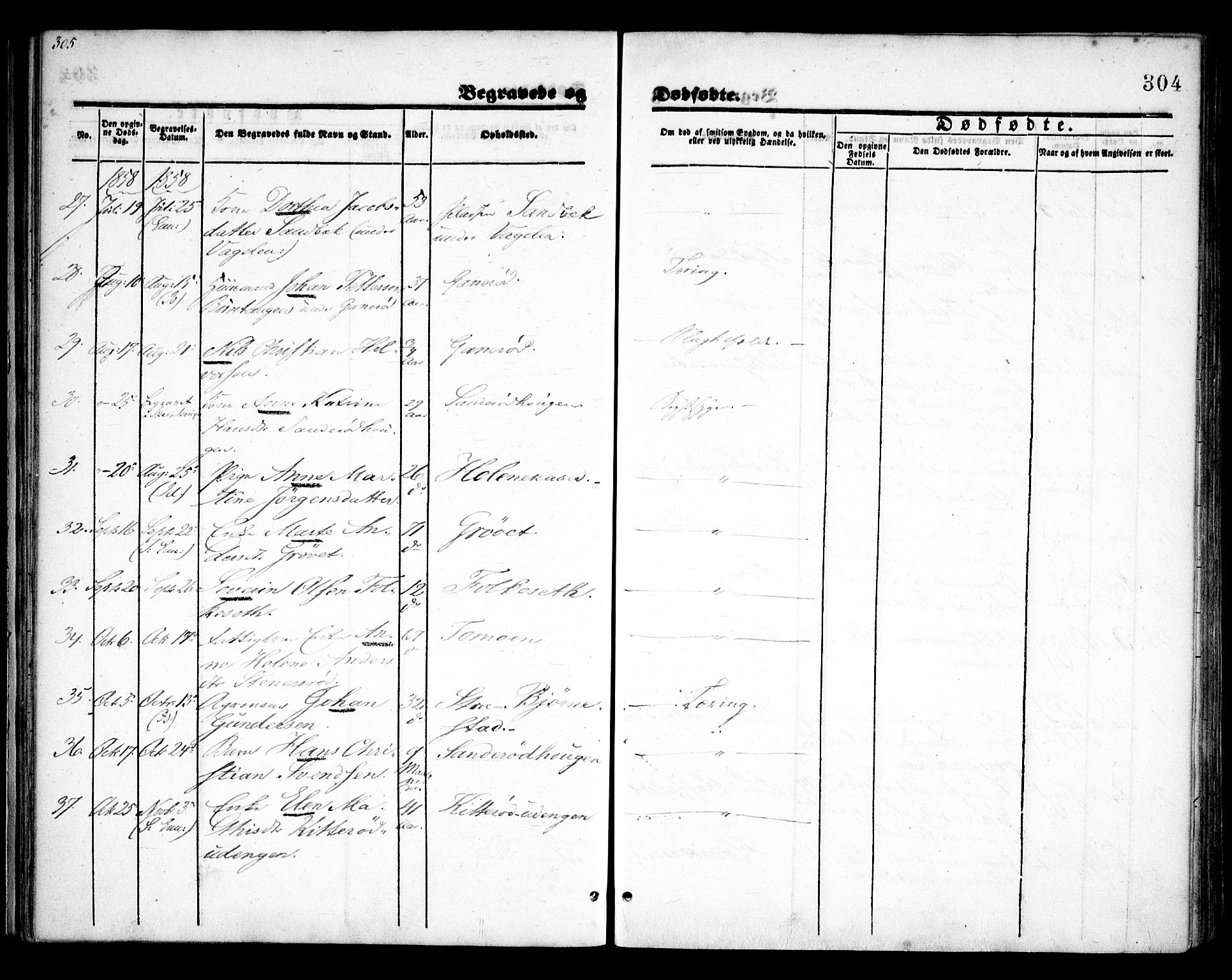 Idd prestekontor Kirkebøker, SAO/A-10911/F/Fc/L0004b: Parish register (official) no. III 4B, 1848-1860, p. 304
