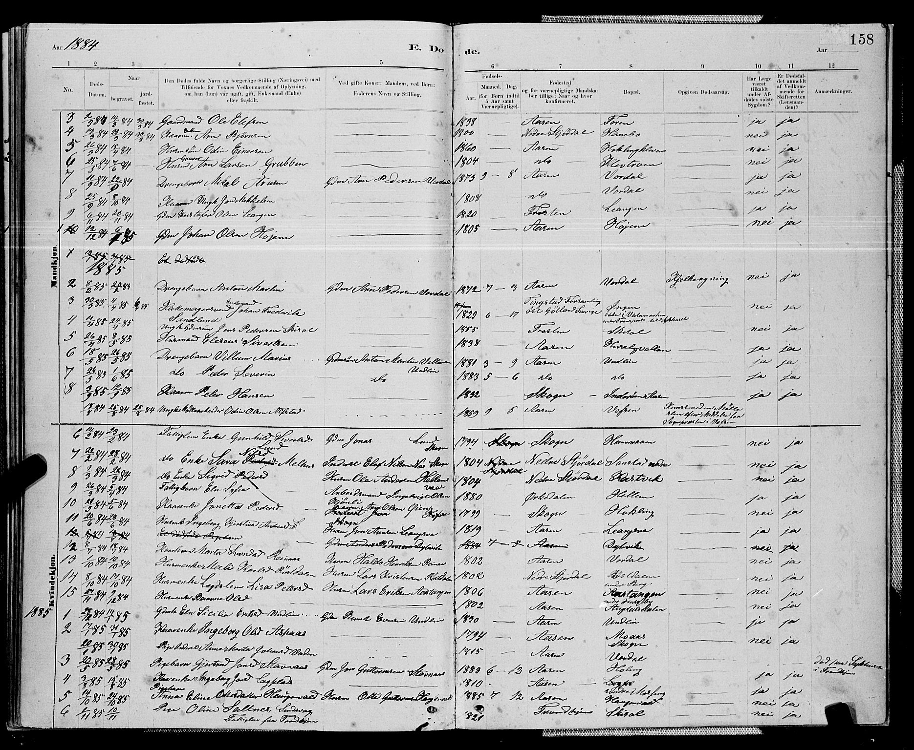 Ministerialprotokoller, klokkerbøker og fødselsregistre - Nord-Trøndelag, AV/SAT-A-1458/714/L0134: Parish register (copy) no. 714C03, 1878-1898, p. 158