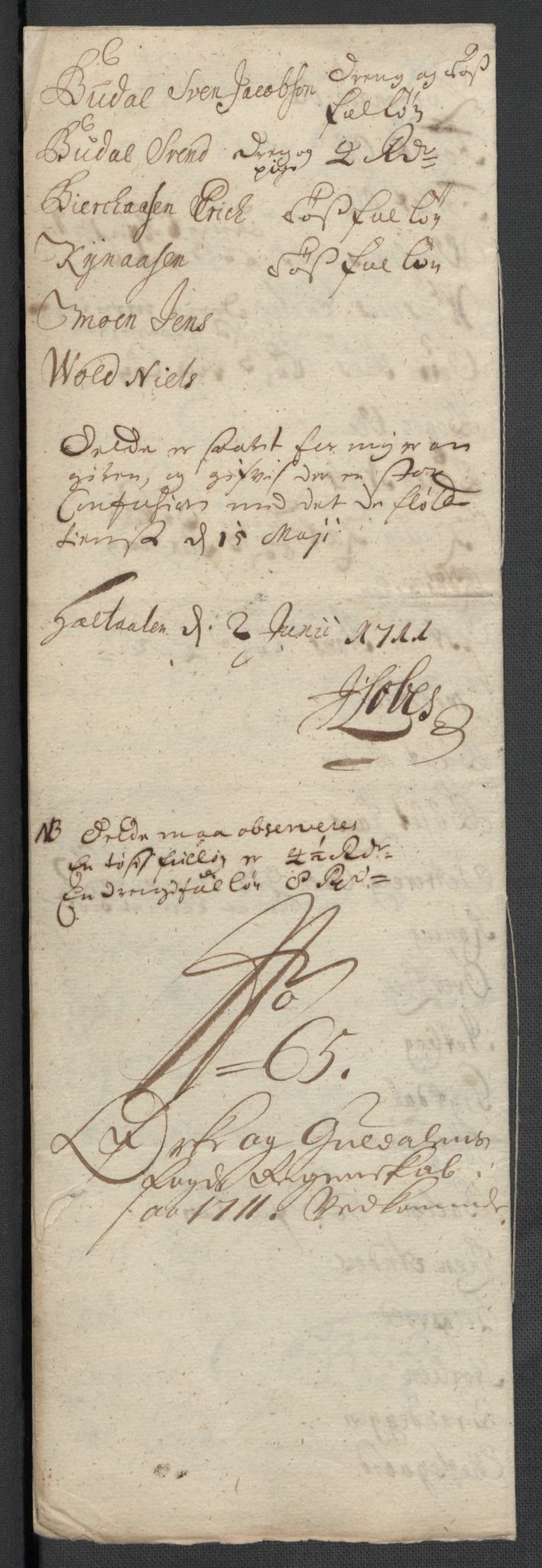 Rentekammeret inntil 1814, Reviderte regnskaper, Fogderegnskap, RA/EA-4092/R60/L3962: Fogderegnskap Orkdal og Gauldal, 1711, p. 204