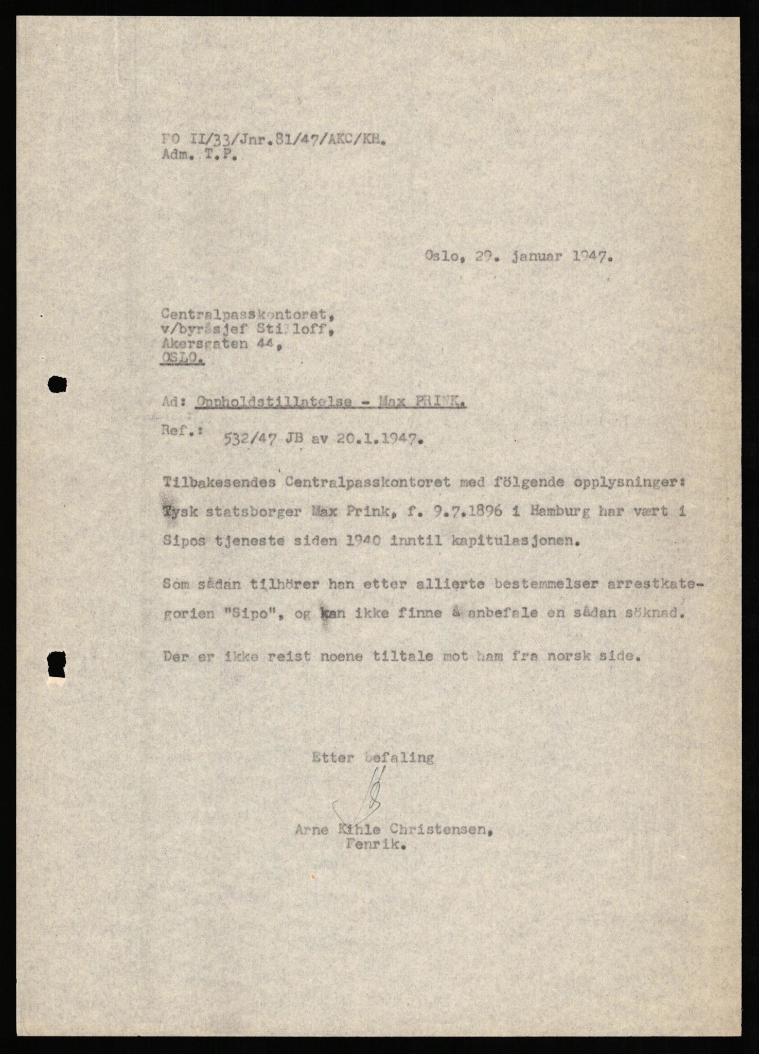 Forsvaret, Forsvarets overkommando II, AV/RA-RAFA-3915/D/Db/L0026: CI Questionaires. Tyske okkupasjonsstyrker i Norge. Tyskere., 1945-1946, p. 382