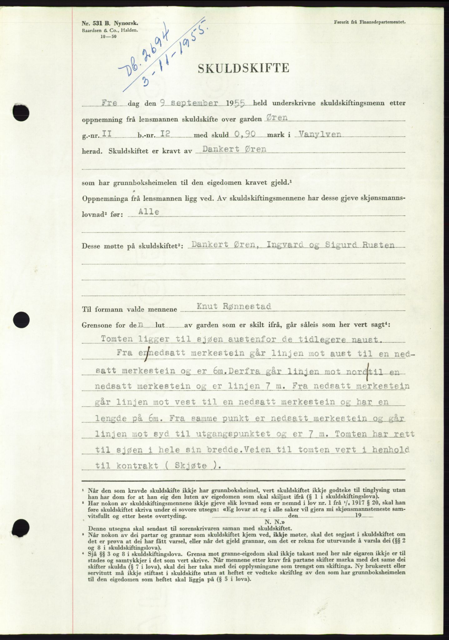 Søre Sunnmøre sorenskriveri, AV/SAT-A-4122/1/2/2C/L0102: Mortgage book no. 28A, 1955-1956, Diary no: : 2694/1955