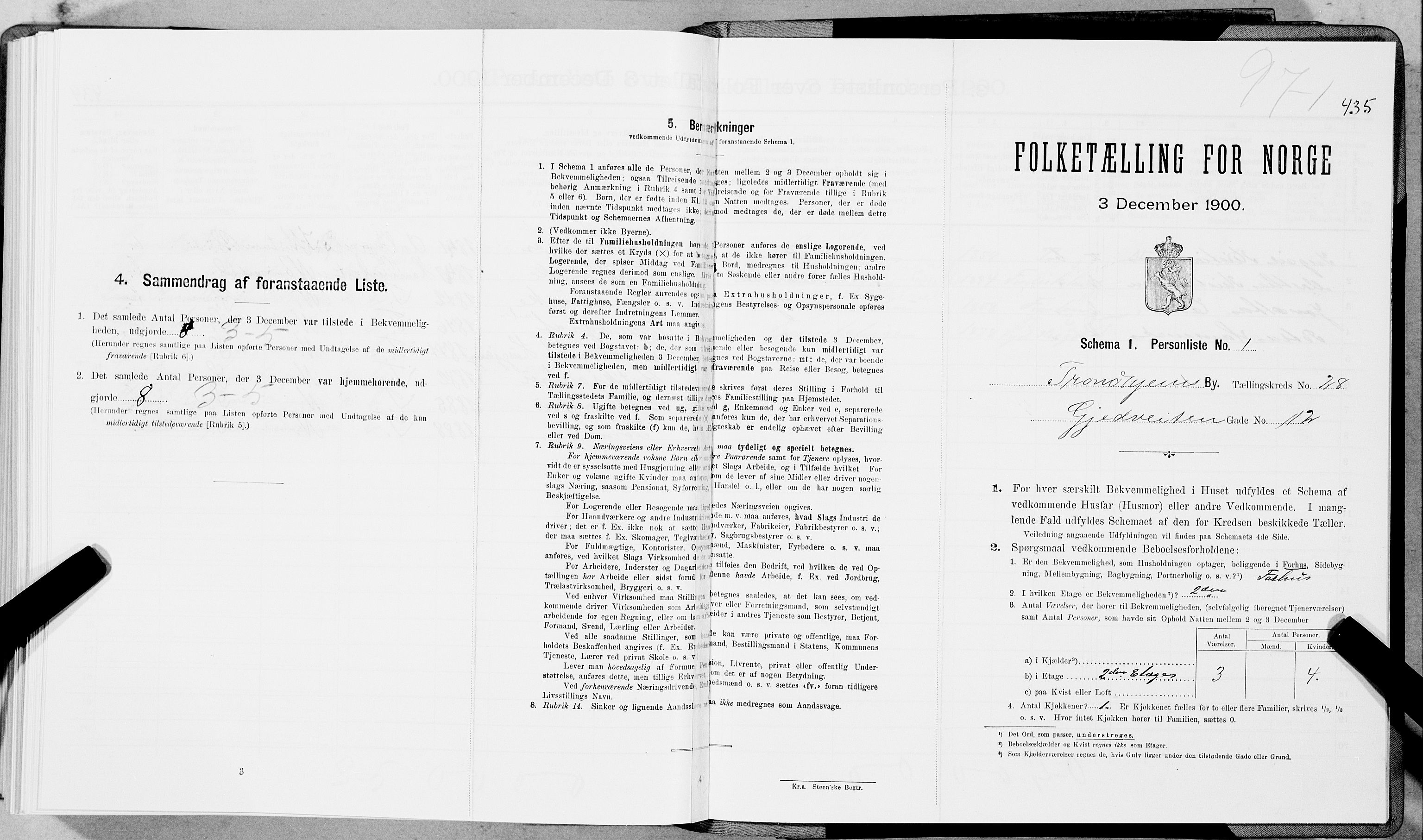 SAT, 1900 census for Trondheim, 1900, p. 4443