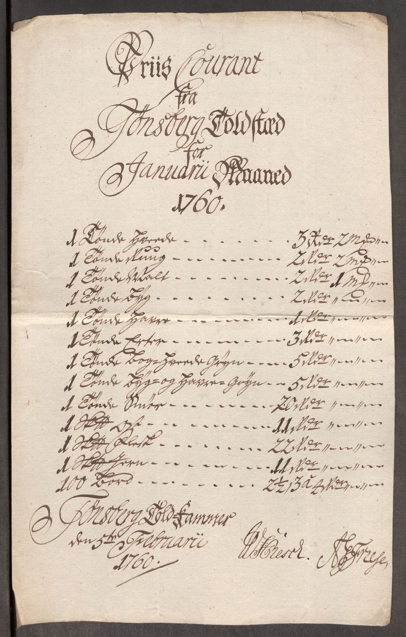 Rentekammeret inntil 1814, Realistisk ordnet avdeling, AV/RA-EA-4070/Oe/L0006: [Ø1]: Priskuranter, 1758-1760, p. 786
