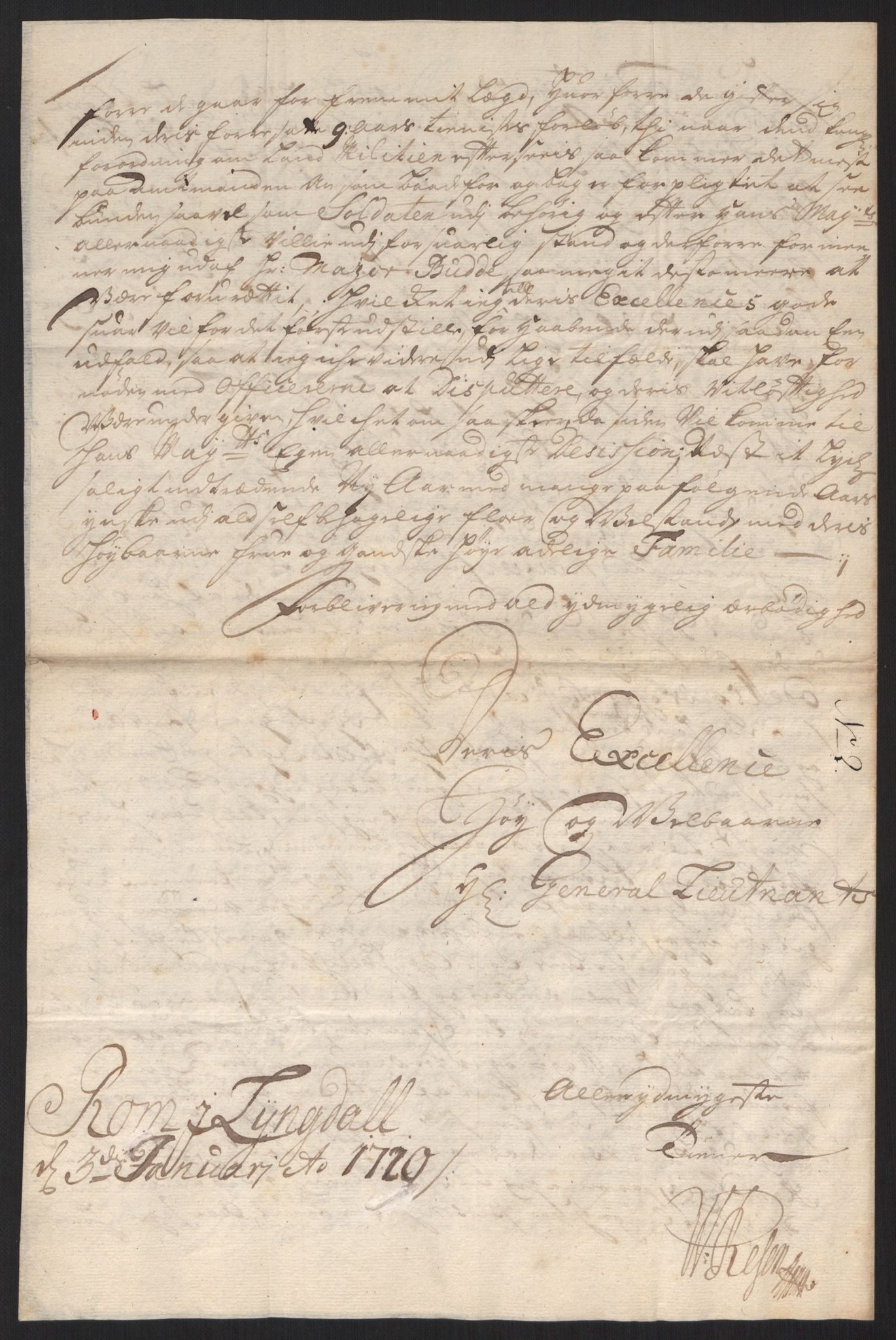 Kommanderende general (KG I) med Det norske krigsdirektorium, AV/RA-EA-5419/D/L0060: Stattholderens, stiftamtmenns og amtmenns brev, 1720-1730, p. 14