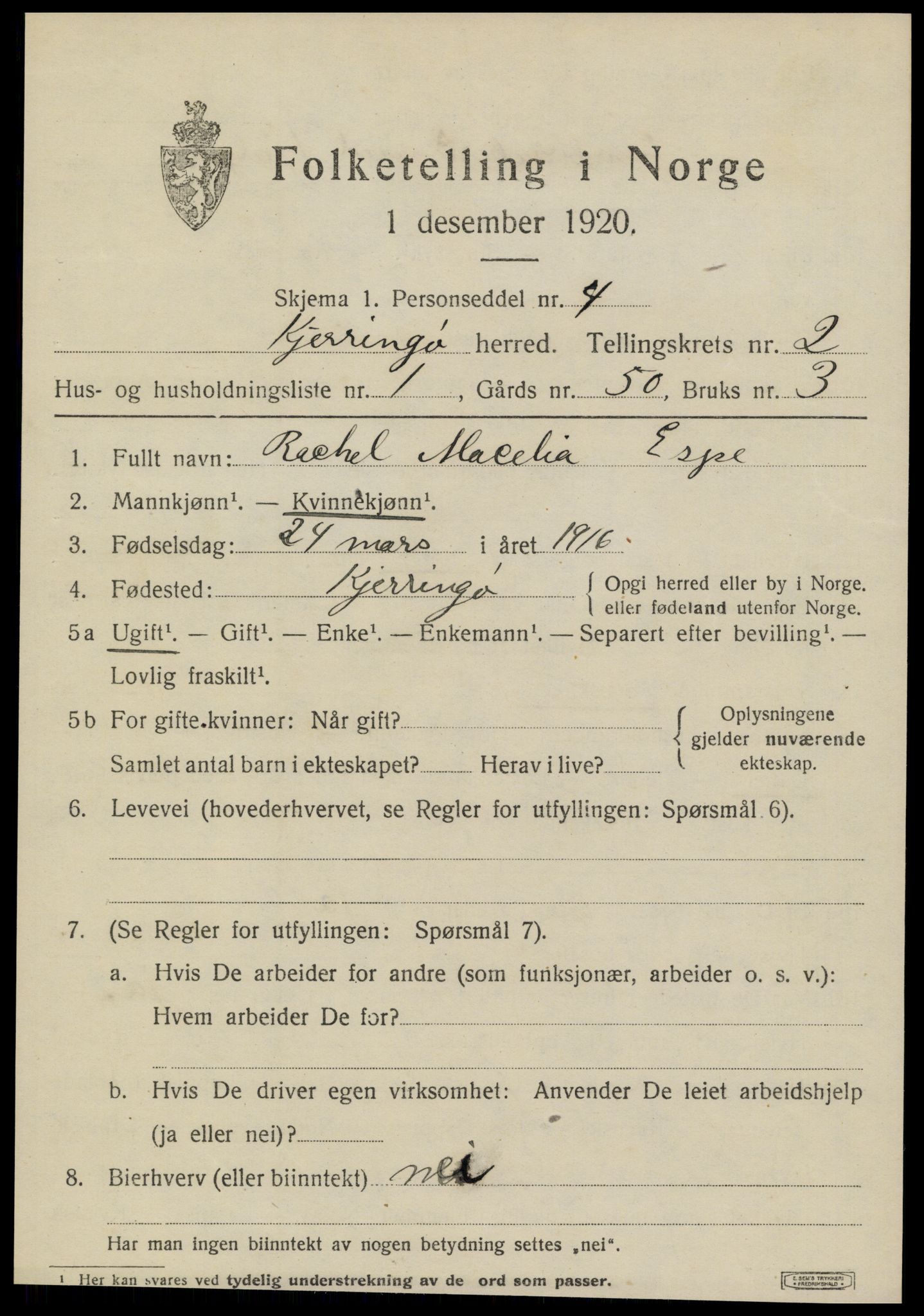 SAT, 1920 census for Kjerringøy, 1920, p. 861