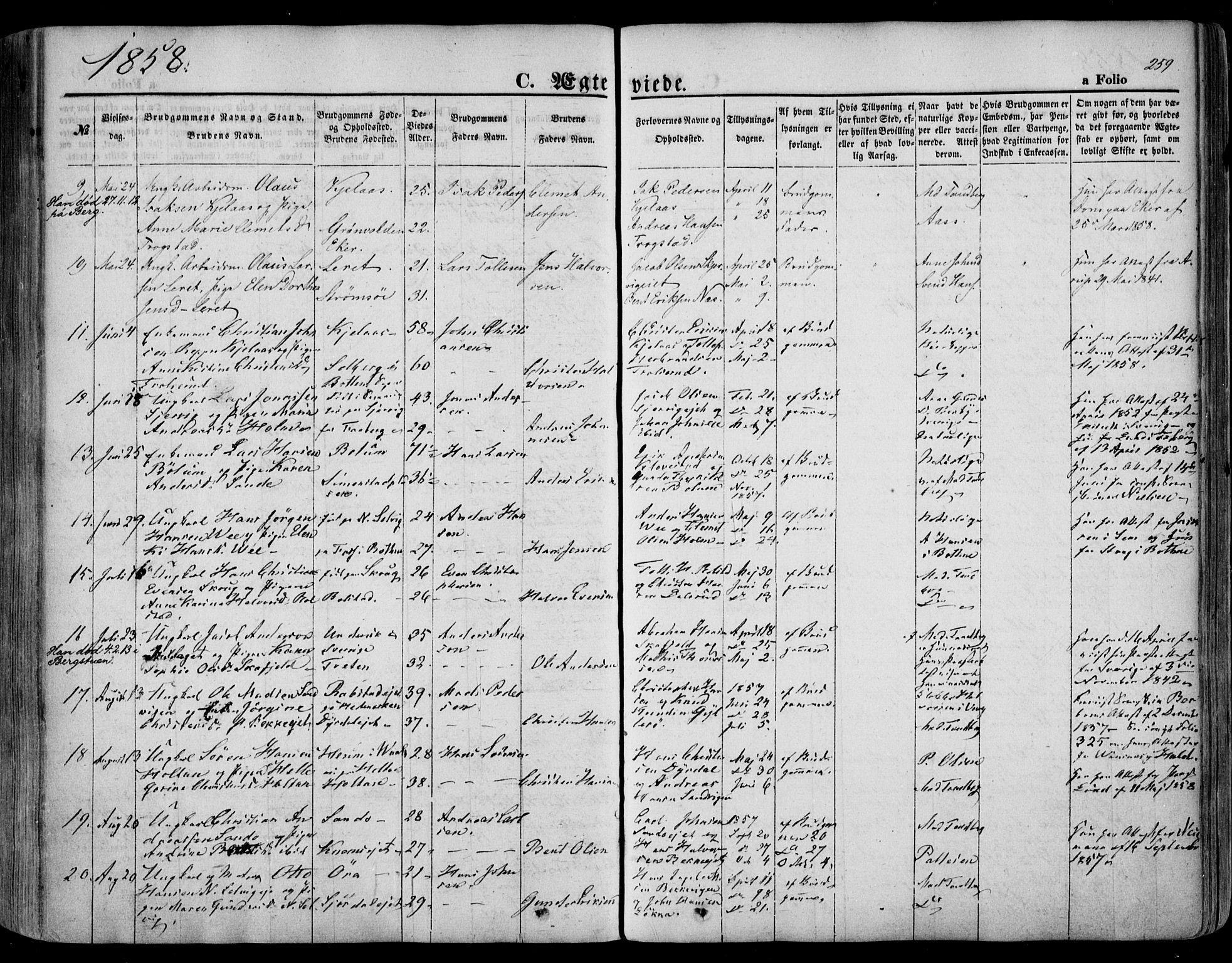 Sande Kirkebøker, SAKO/A-53/F/Fa/L0004: Parish register (official) no. 4, 1847-1864, p. 259
