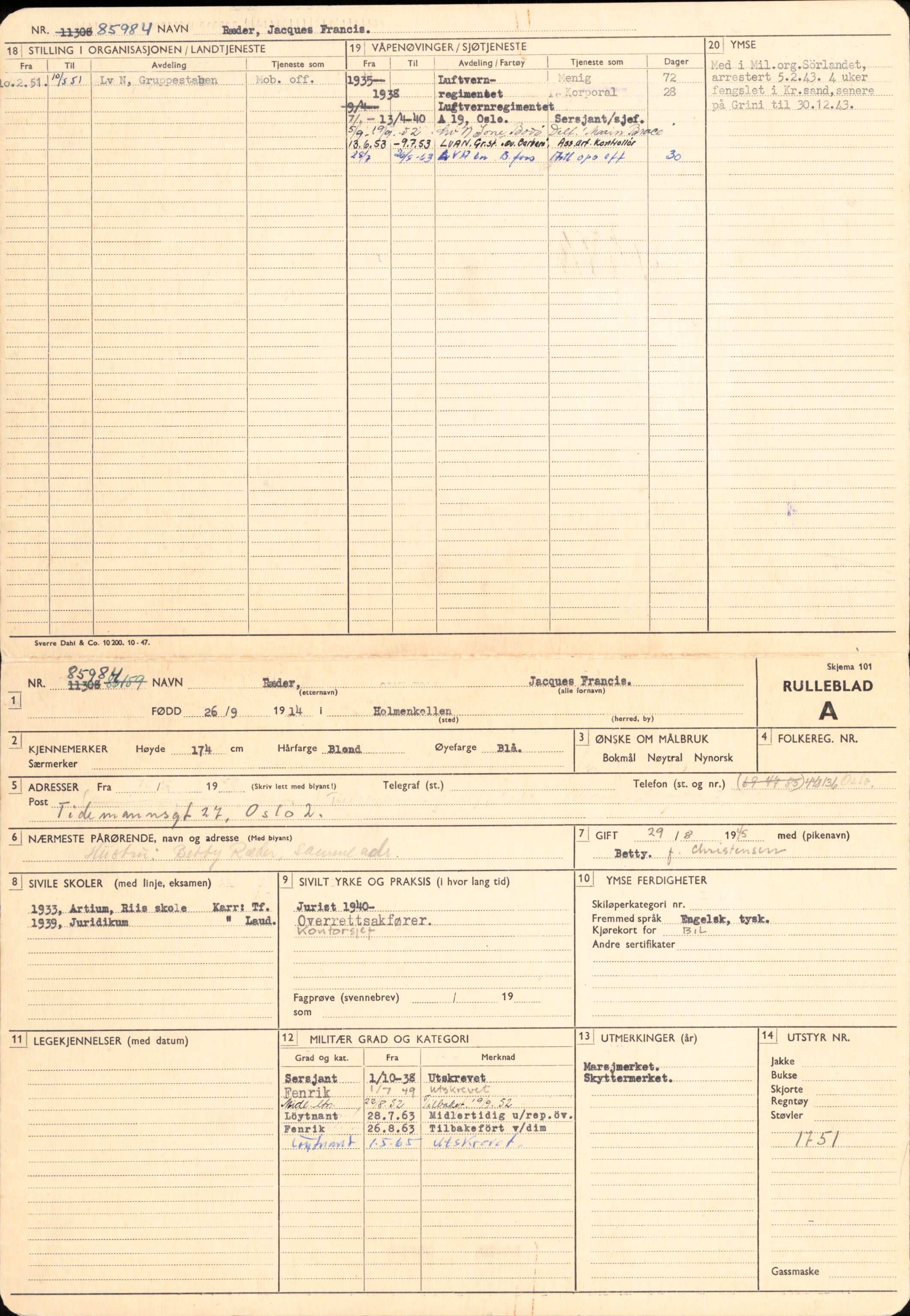 Forsvaret, Forsvarets overkommando/Luftforsvarsstaben, AV/RA-RAFA-4079/P/Pa/L0038: Personellpapirer, 1914, p. 112