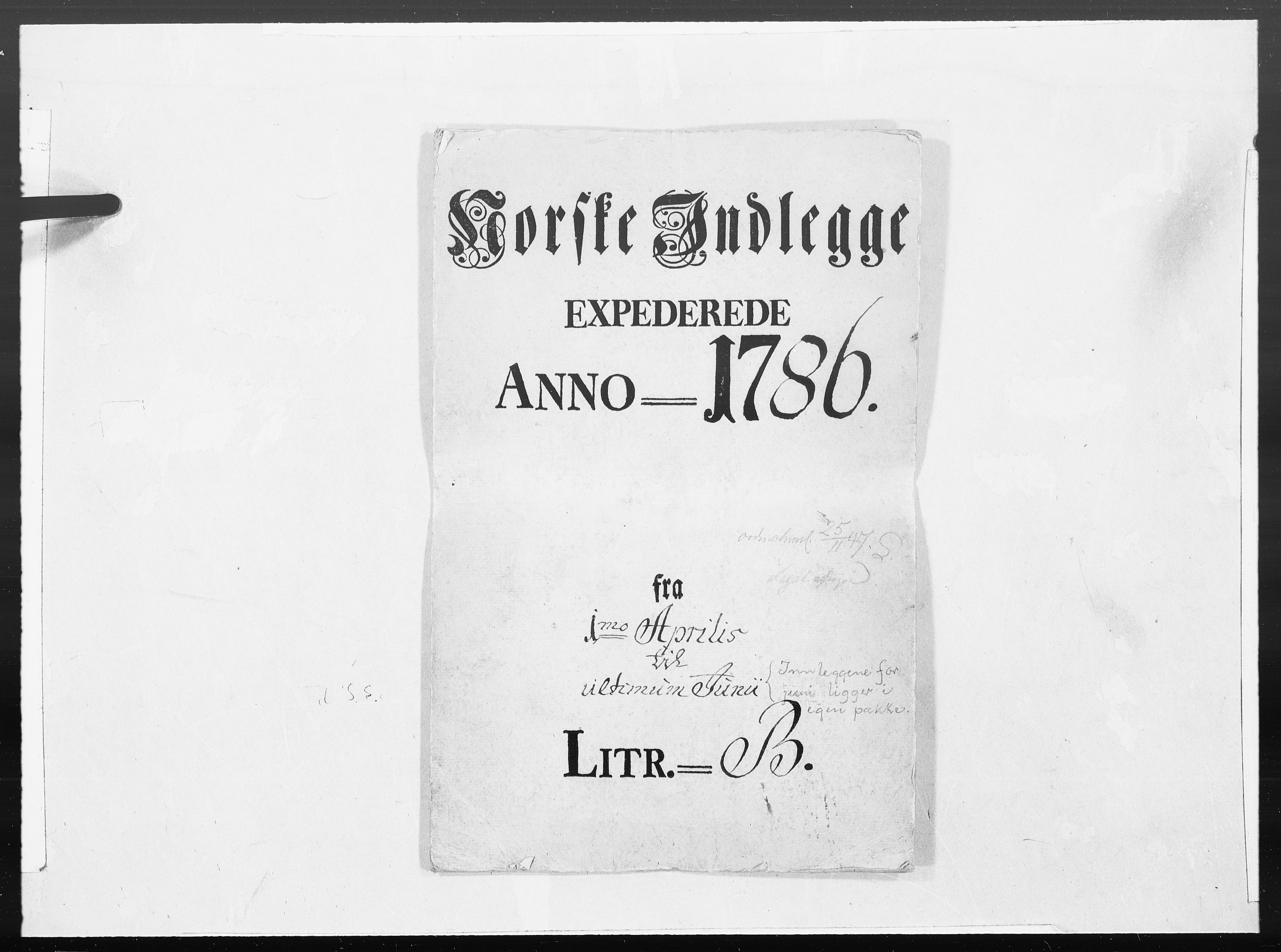 Danske Kanselli 1572-1799, RA/EA-3023/F/Fc/Fcc/Fcca/L0260: Norske innlegg 1572-1799, 1786, p. 1