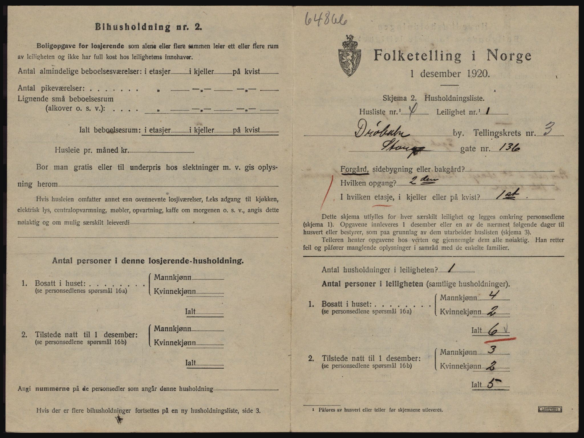 SAO, 1920 census for Drøbak, 1920, p. 1121